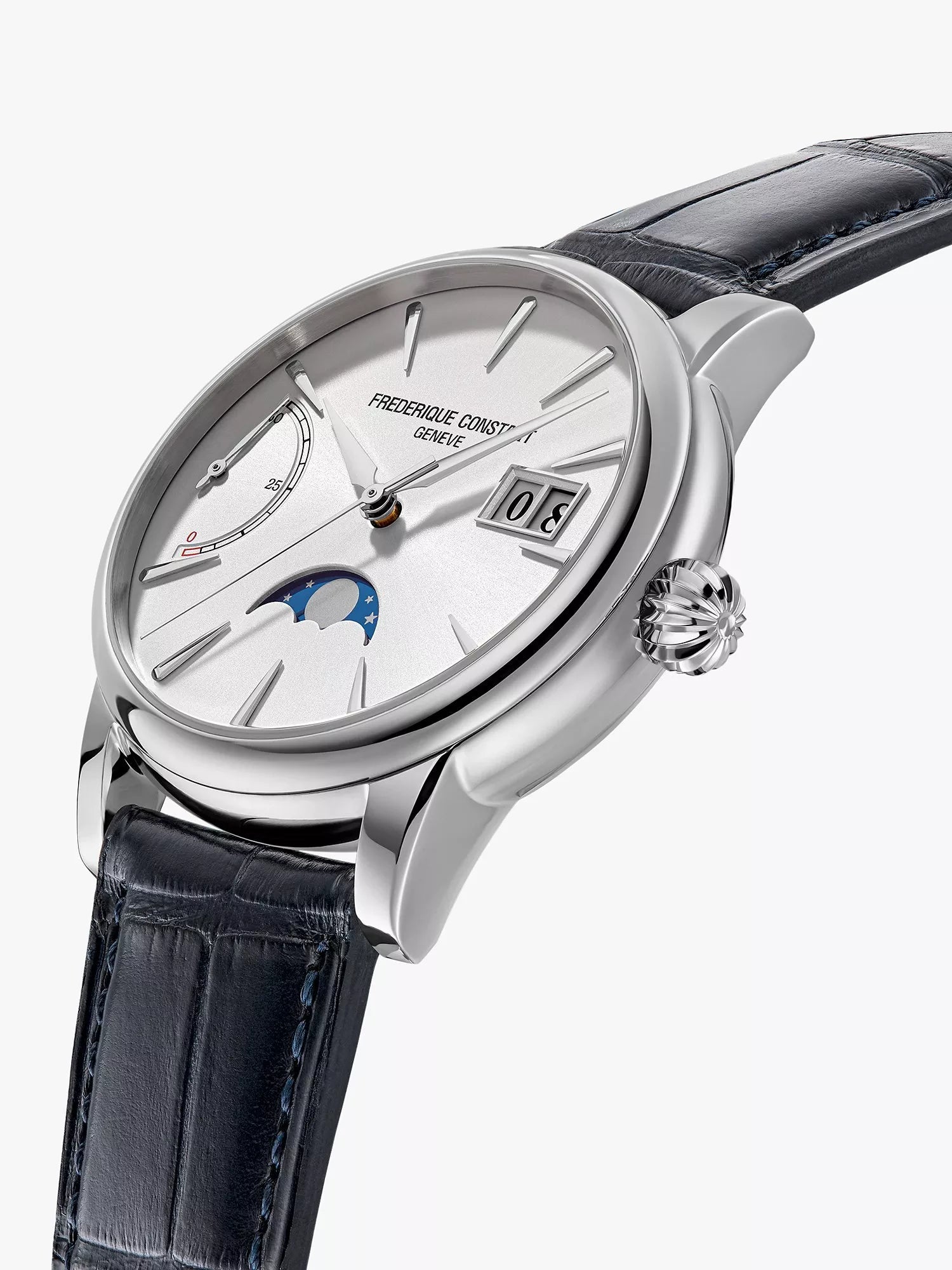 Frederique Constant Classic Power Reserve watch 40mm blue leather strap, UK version