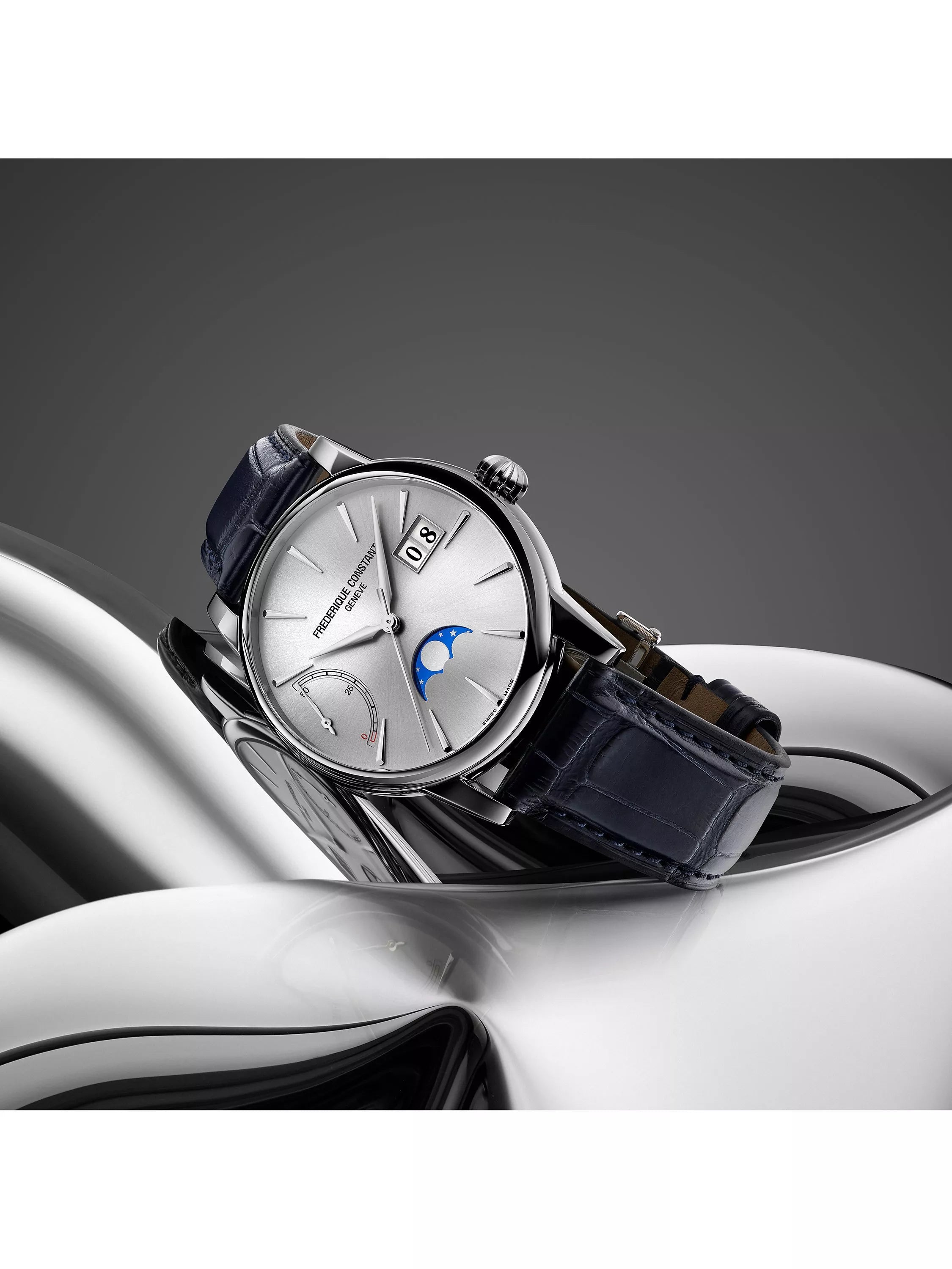 Frederique Constant Classic Power Reserve watch 40mm blue leather strap, UK version