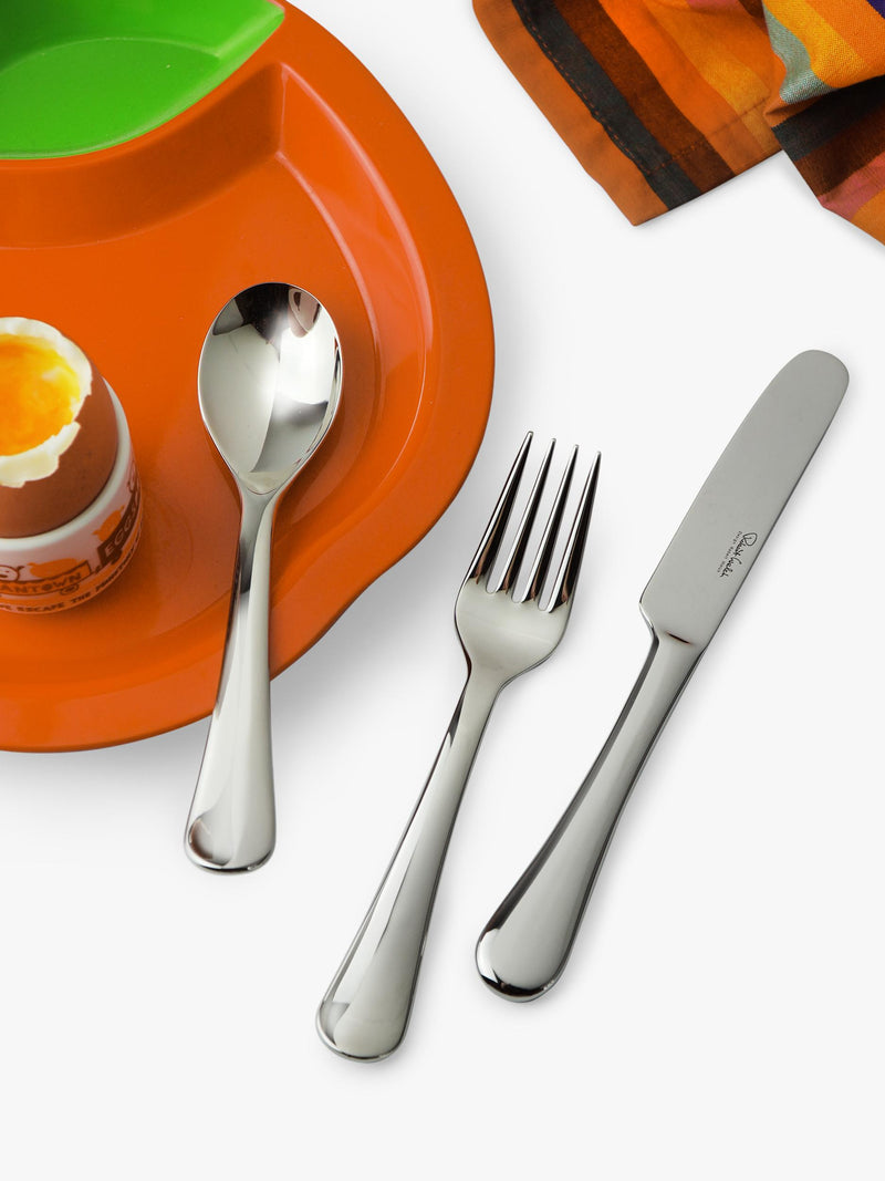 Robert Welch Radford Bright stainless steel children's cutlery set 3 piece, imported from the UK