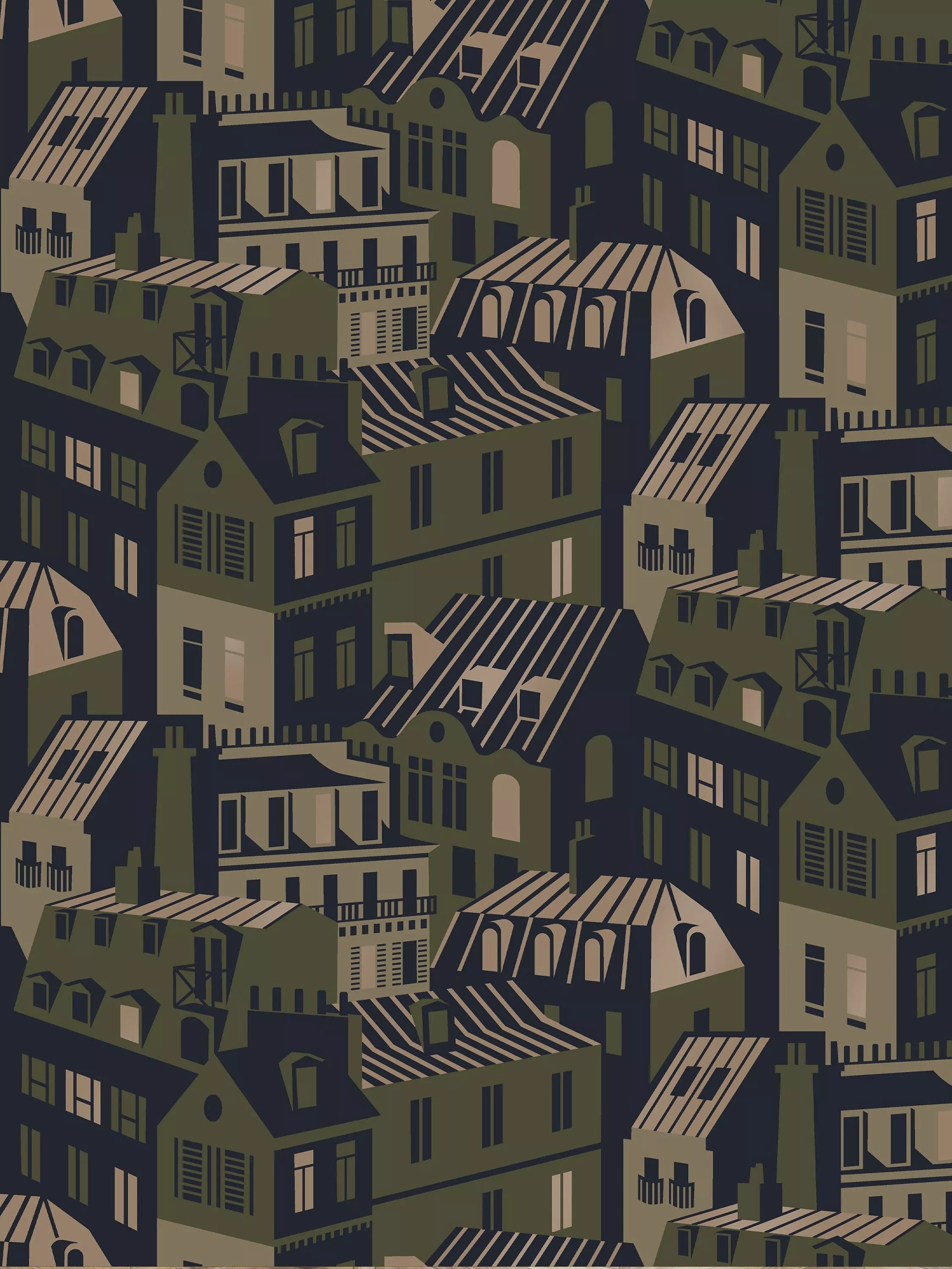 Mini Moderns Emma's Apartment Wallpaper - Olive/Gold MMTLG06OL