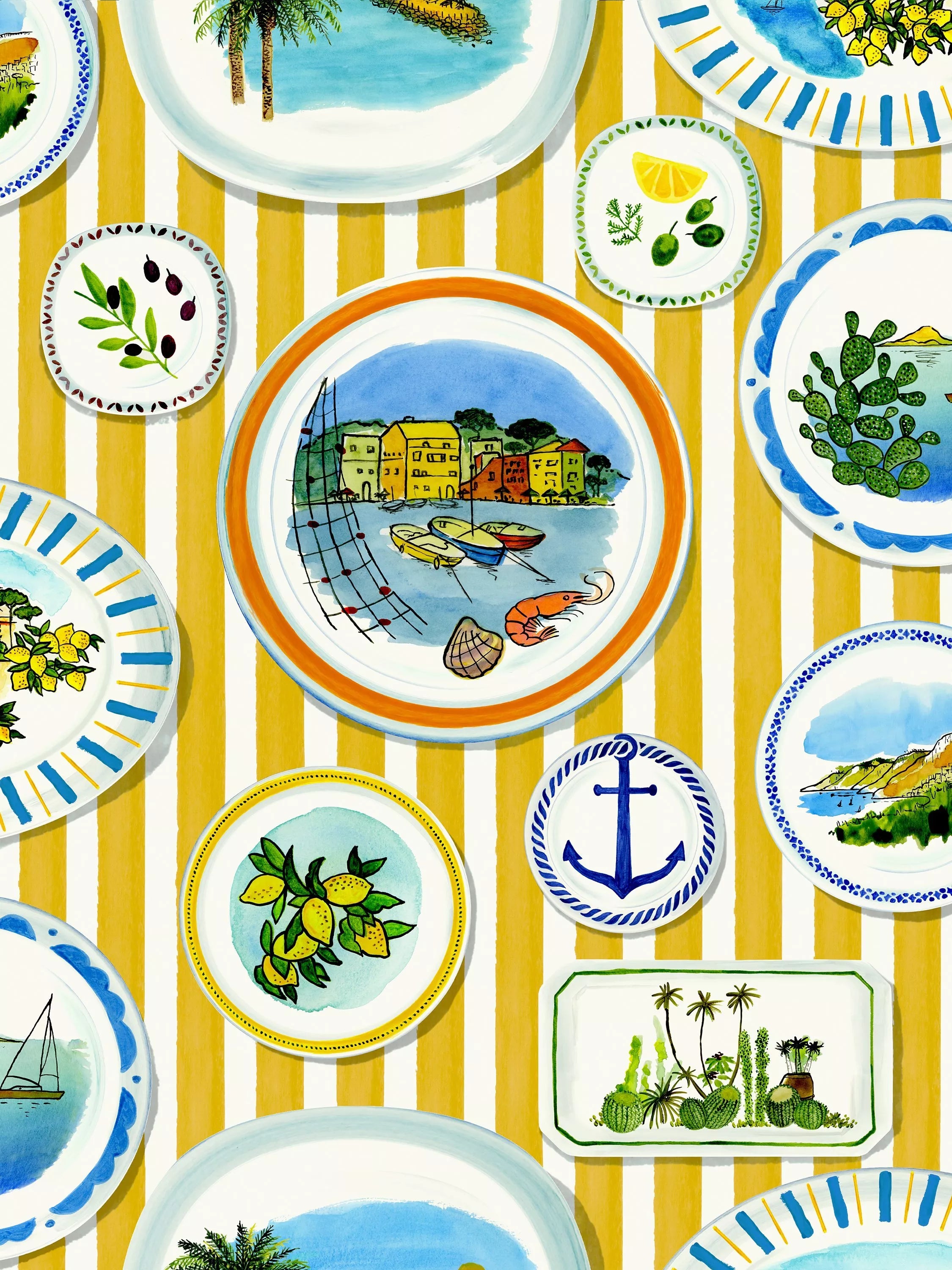 Mini Moderns Porcellana Wallpaper, Mustard MMTLG08MU