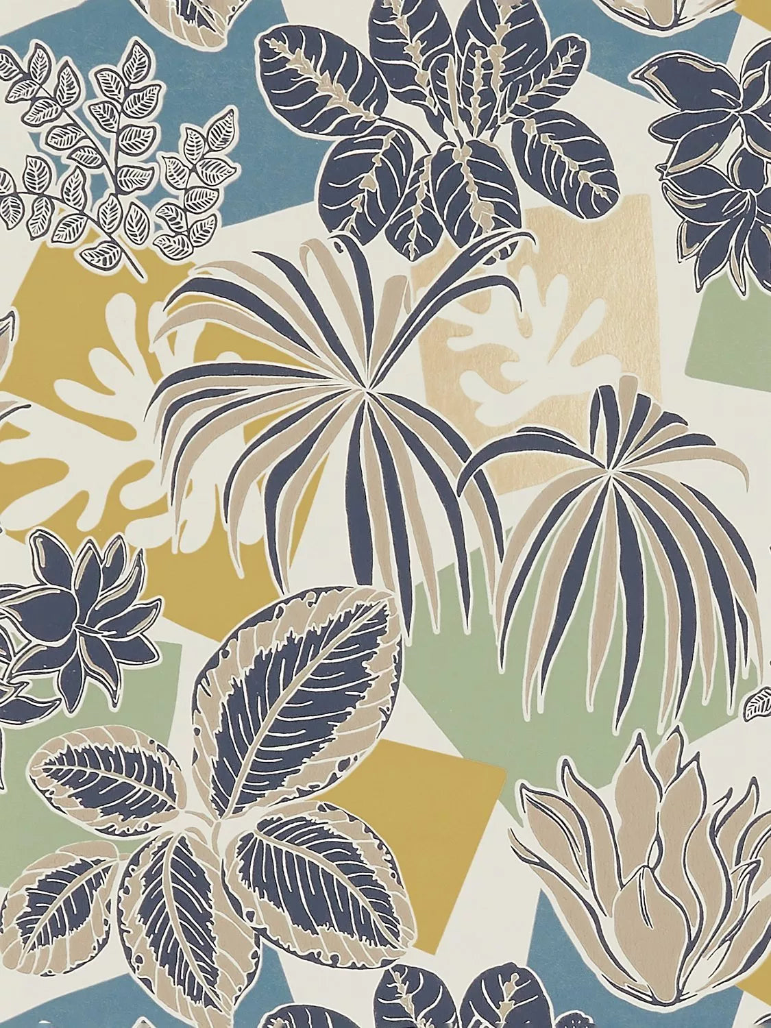 Osborne & Little Frondoso Wallpaper, Petrol/Gold W7855-04