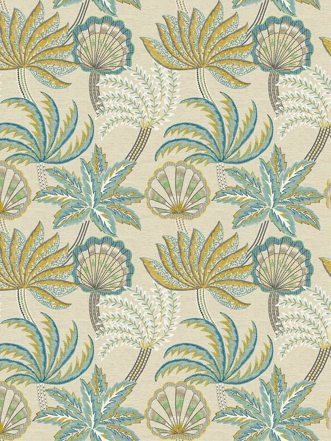 Osborne & Little Ravenala Wallpaper, Petrol/Gold W7857-01