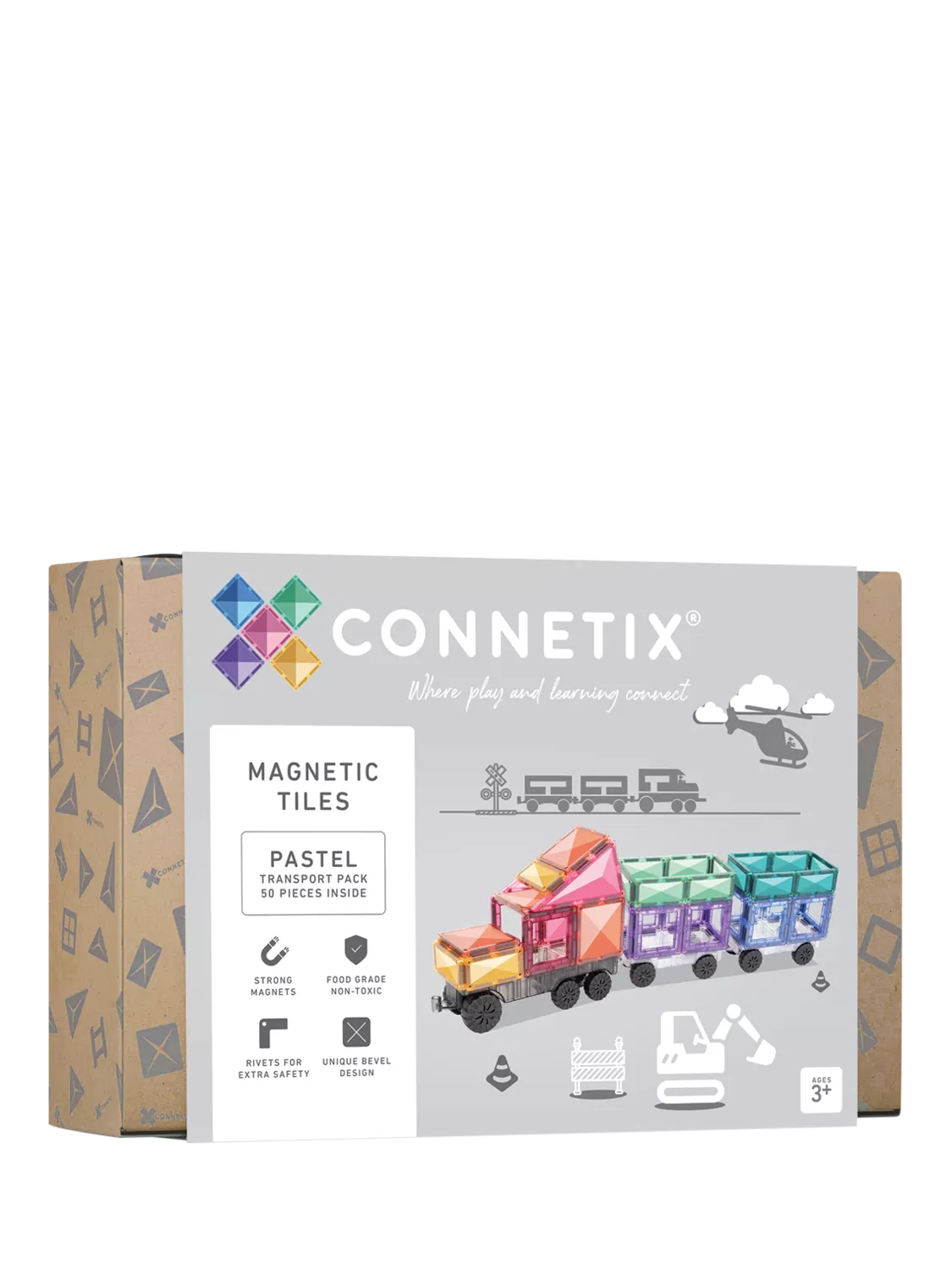 Connetix magnetic tile set pastel transport pack 50 piece (British brand)