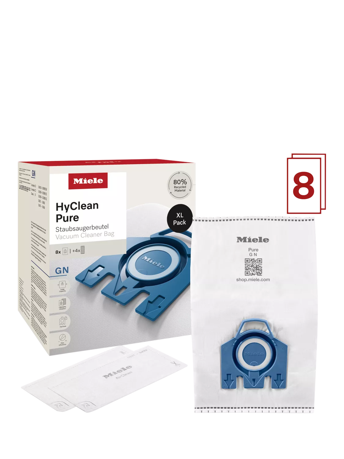 Miele HyClean vacuum dustbags XL-Pack 8 bags (British brand)
