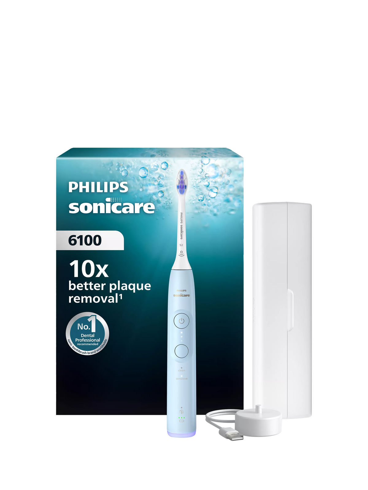 Philips Sonicare 6100 elektrische Zahnbürste S2 Sensitive Bürstenkopf USB-Ladegerät, UK-Version