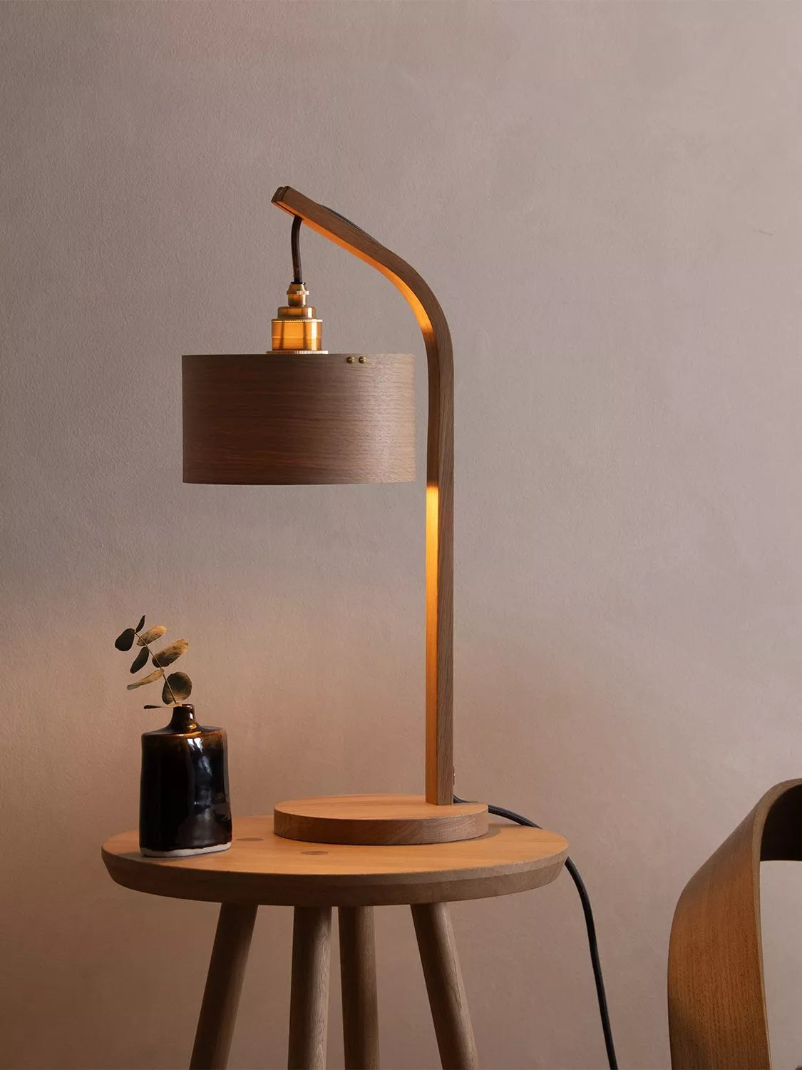 Tom Raffield oak stem table light, handcrafted British design, imported from the UK