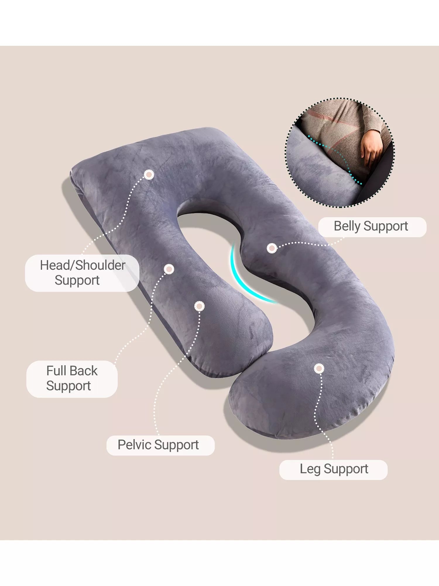 Momcozy U-shaped maternity body pillow, imported from the UK