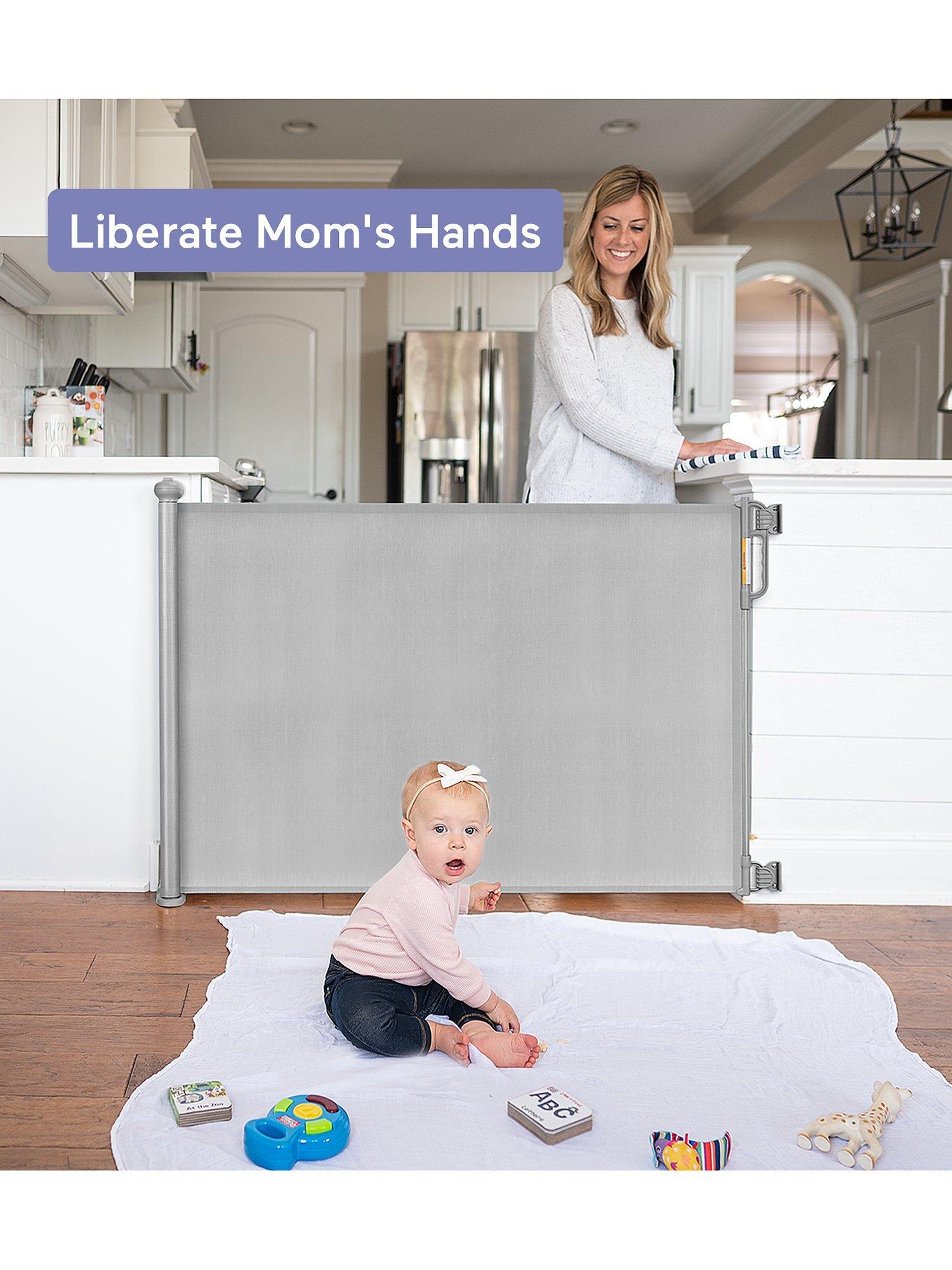 Momcozy retractable baby gate for openings up to 55 inches, imported from the UK