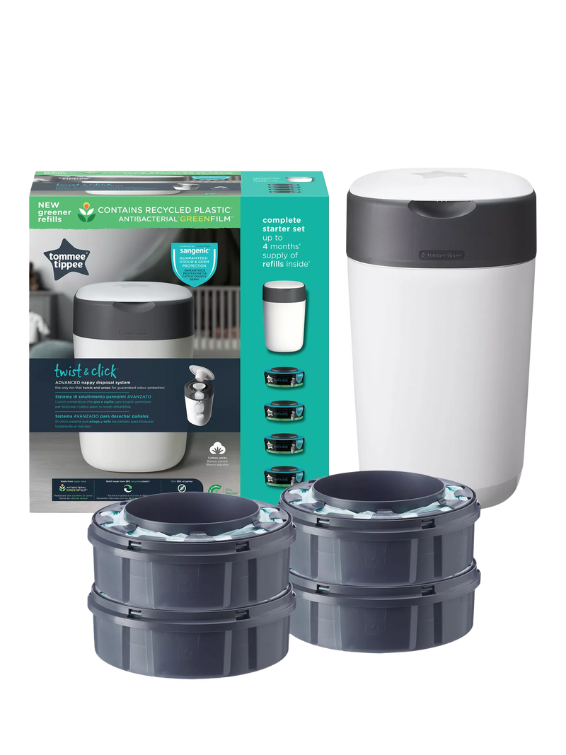 Tommee Tippee Twist & Click nappy bin starter set with refills, UK version