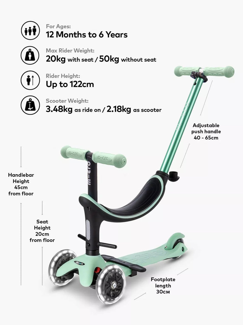 Micro Scooters 4-in-1 Mini Micro push along scooter with LED wheels (British brand)