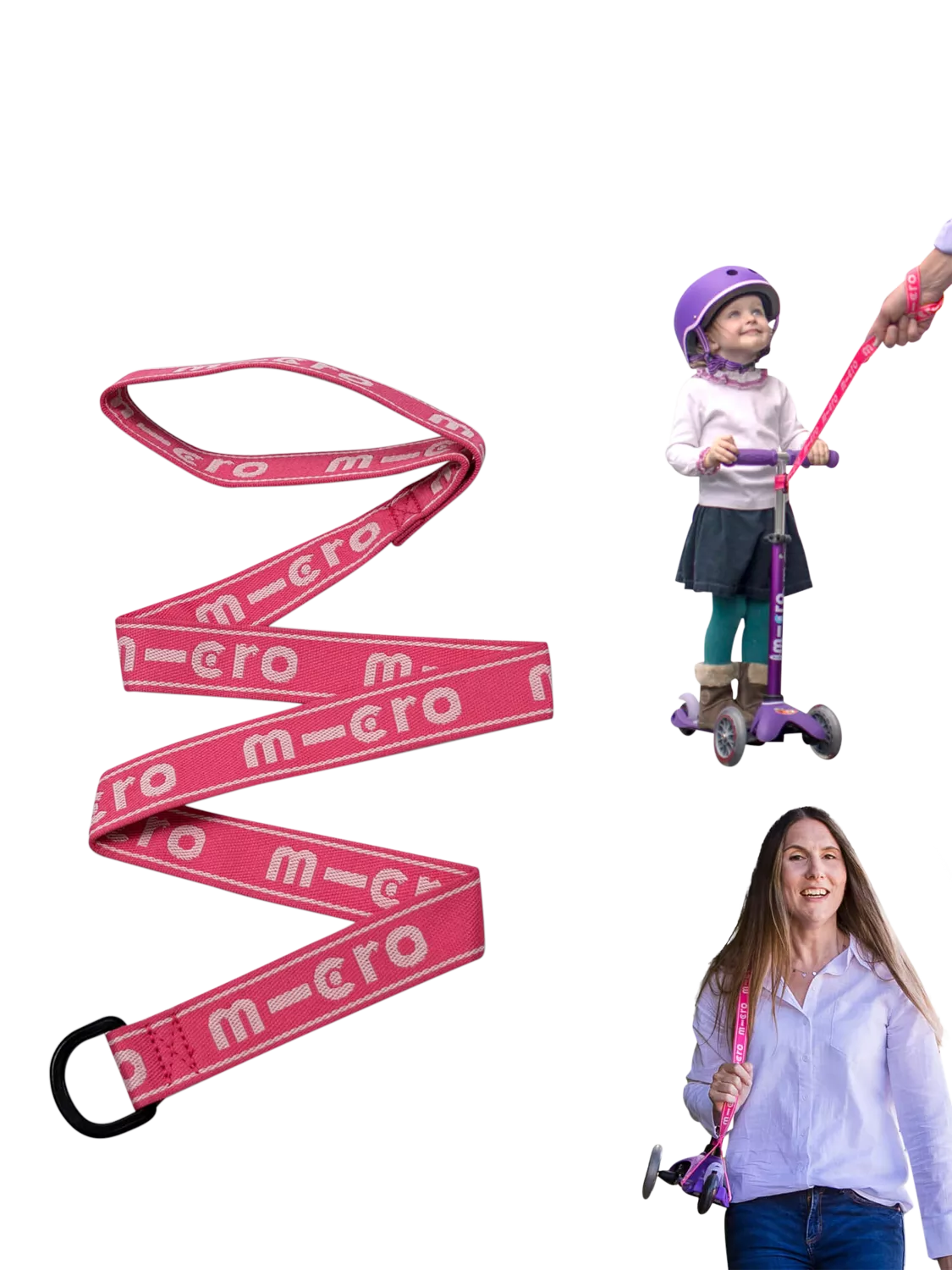 Micro Scooters Eco Pull & Carry Straps, Pink Logo