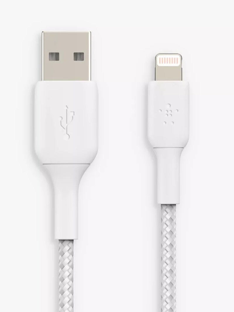 Belkin BoostCharge Braided Lightning to USB-A cable 2m white (British brand)