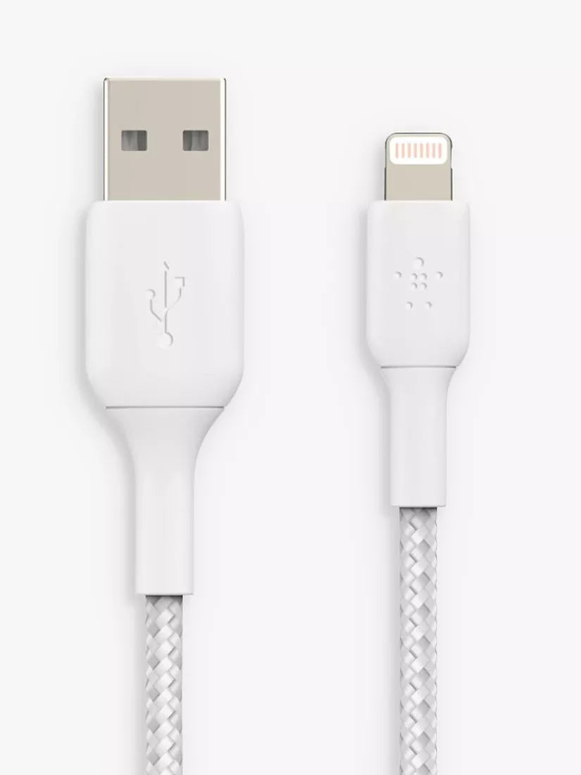 Belkin BoostCharge Braided Lightning to USB-A cable 2m white (British brand)