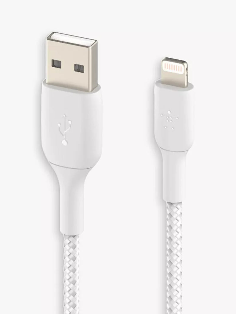 Belkin BoostCharge Braided Lightning to USB-A cable 2m white (British brand)