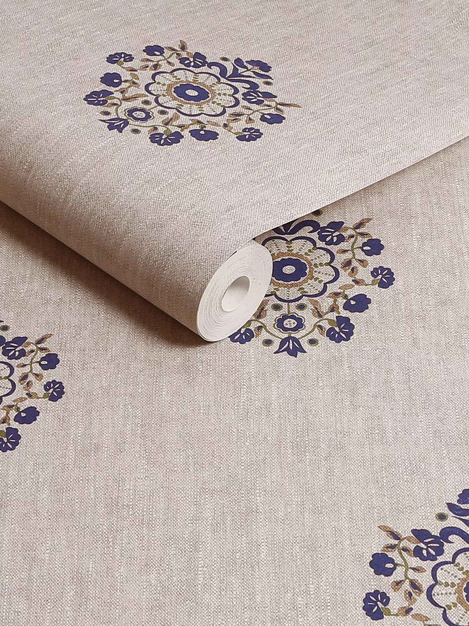 Joules Grove Motif Wallpaper Cream Blue - British product