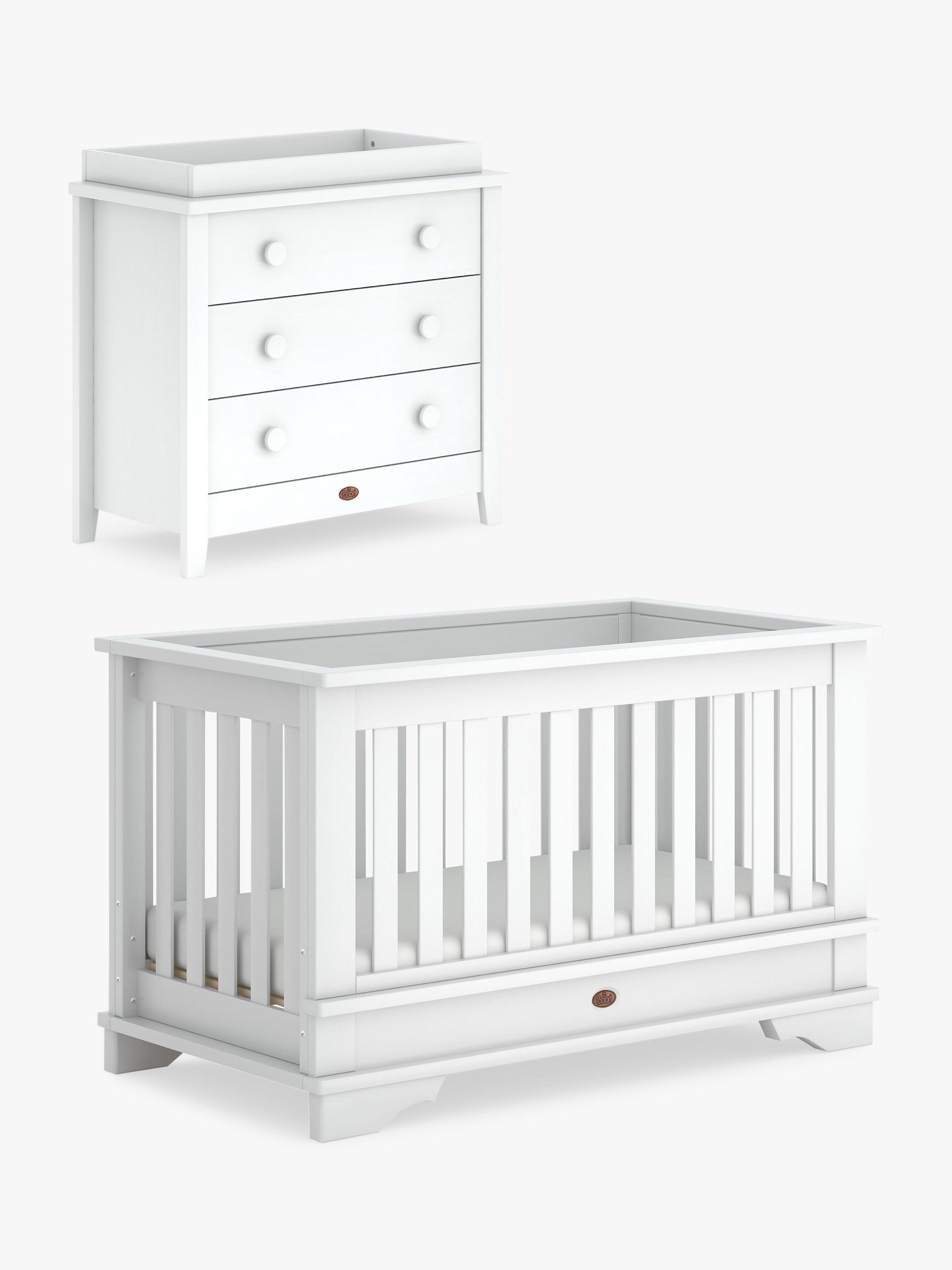 Boori convertible cotbed and dresser bundle in white - British product