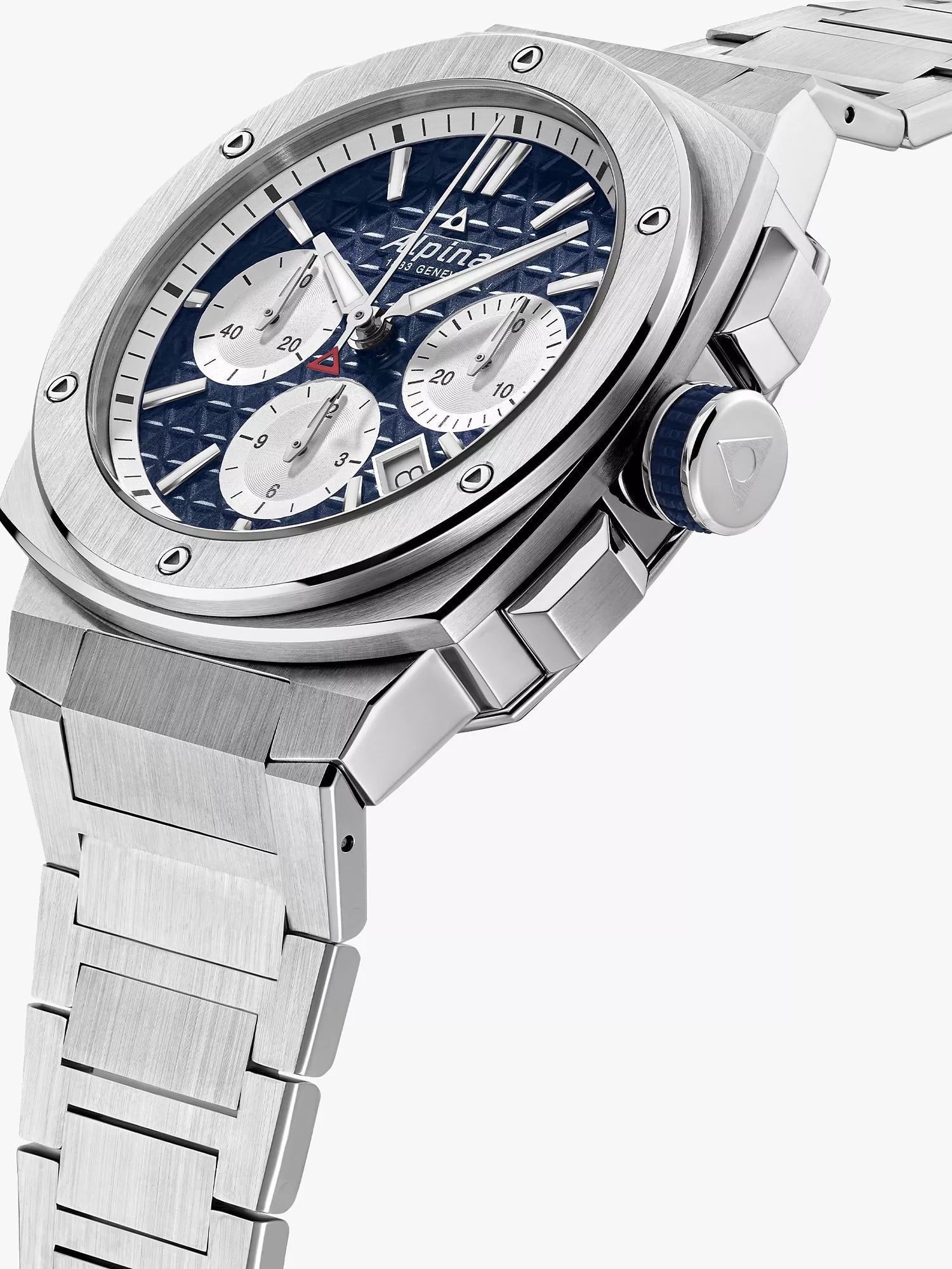 Alpina Alpiner Extreme Chronograph automatic watch navy dial steel bracelet, UK version