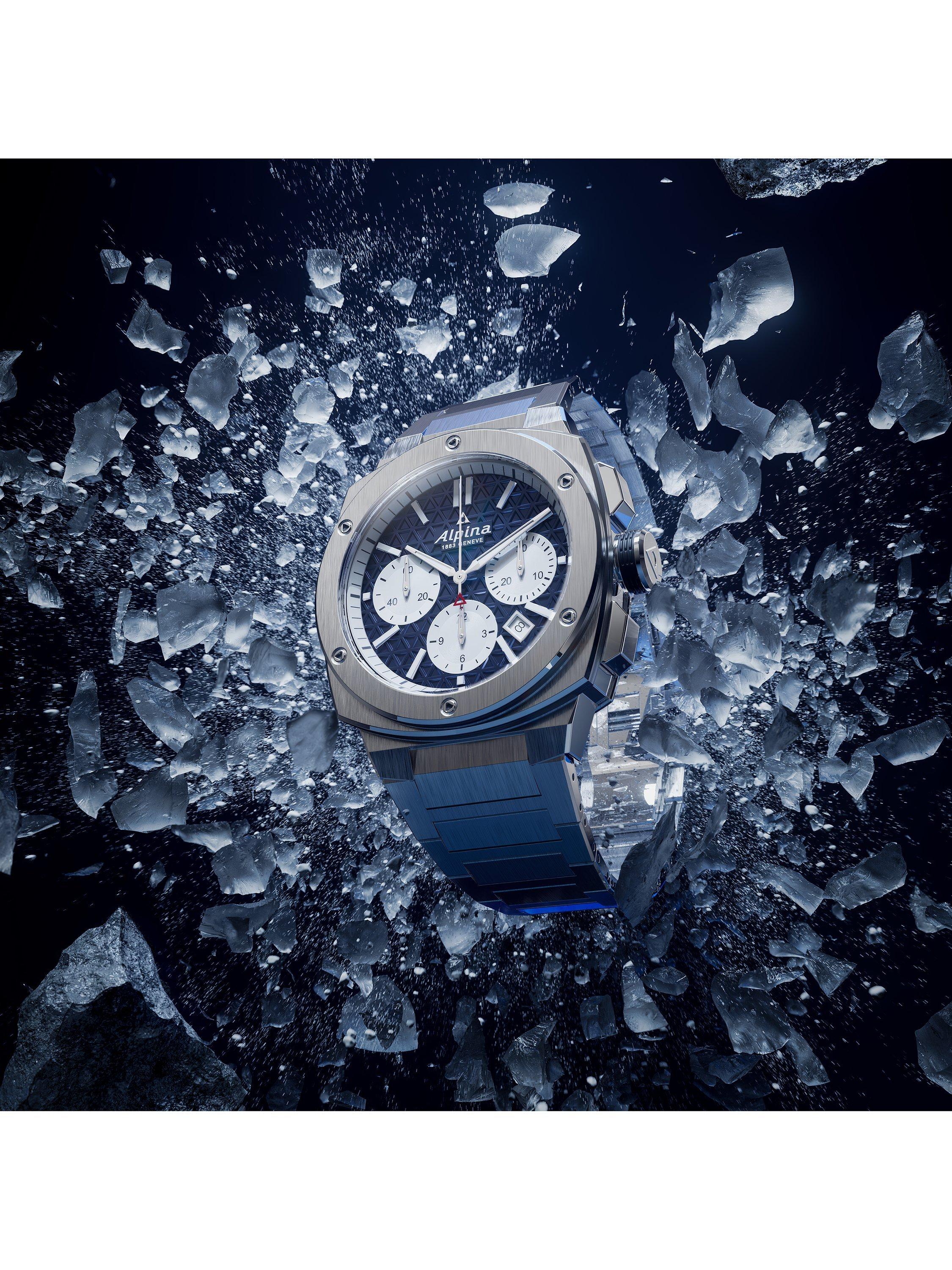 Alpina Alpiner Extreme Chronograph automatic watch navy dial steel bracelet, UK version