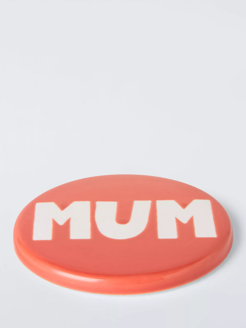 John Lewis stoneware coaster 'Mum' pink 10cm - British product