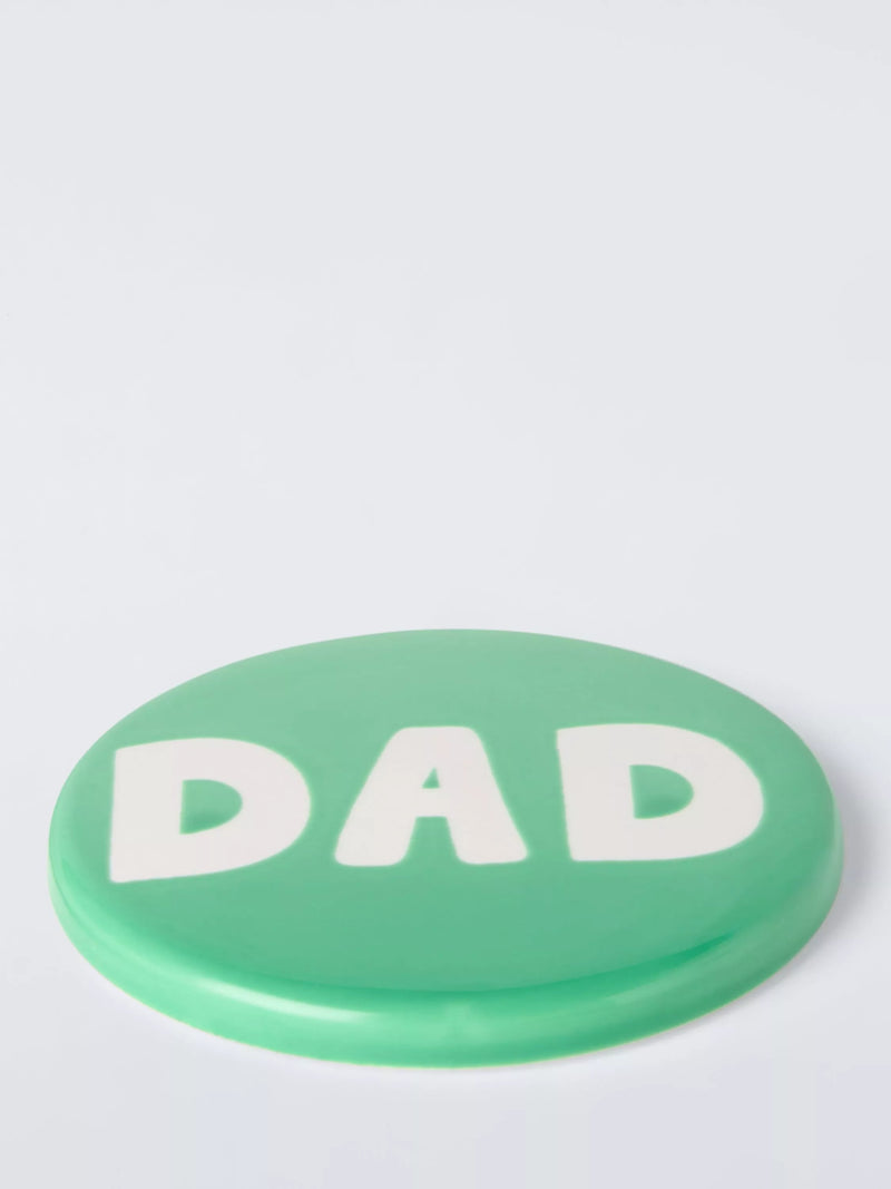 John Lewis stoneware coaster Dad lettering green 10cm, UK version