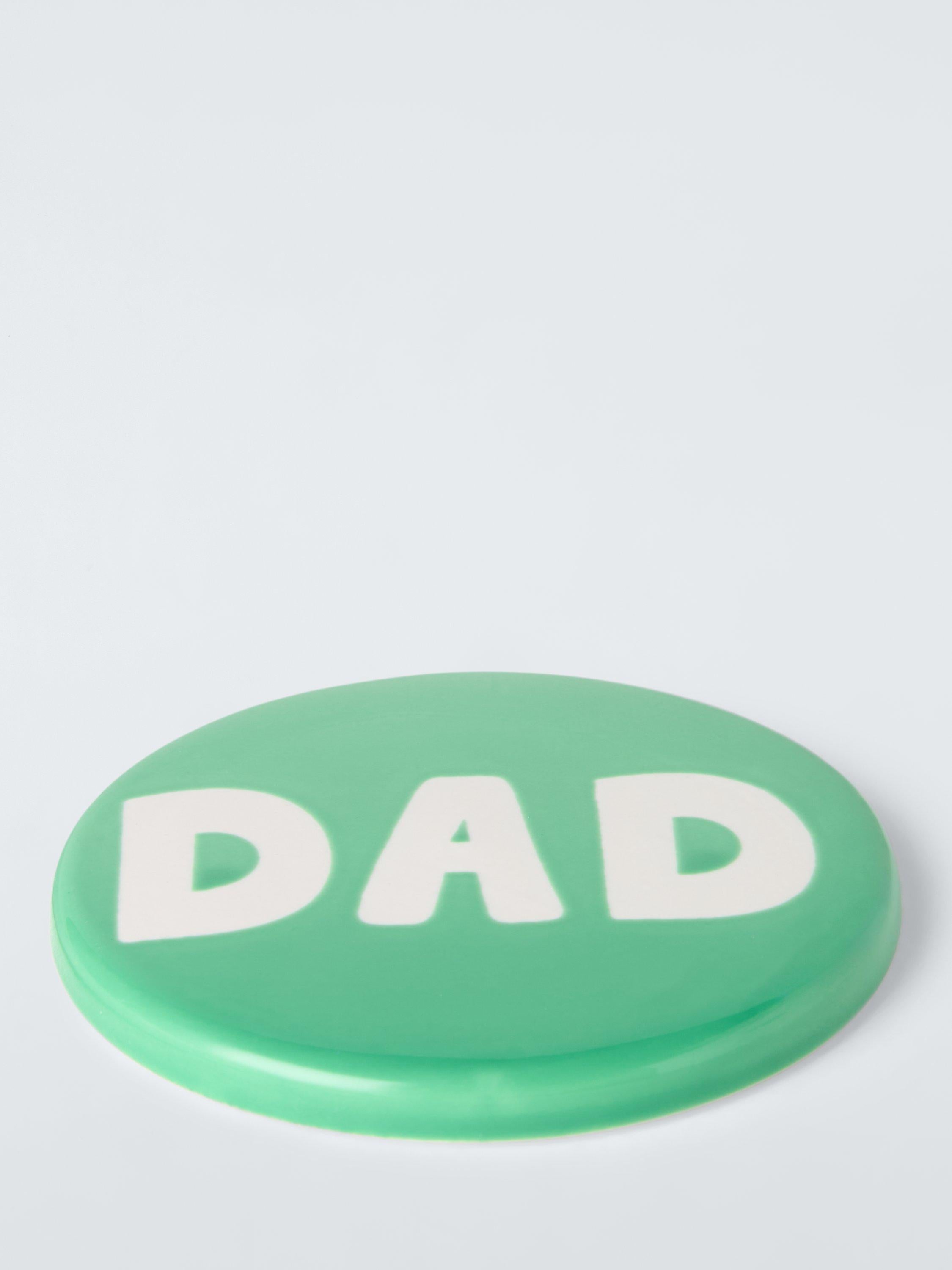 John Lewis stoneware coaster Dad lettering green 10cm, UK version