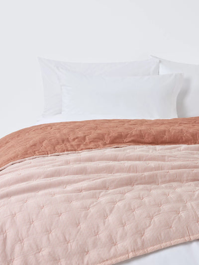 John Lewis John Lewis Chambray Stripe Reversible Quilted Bedspread- Buy online at McGrocer