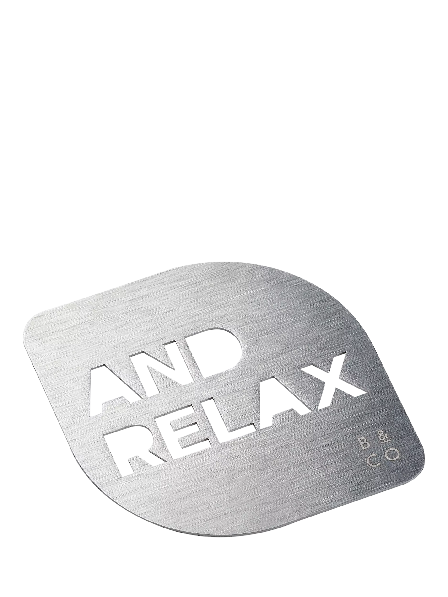 Barista & Co stainless steel coffee stencil with And Relax design - British product