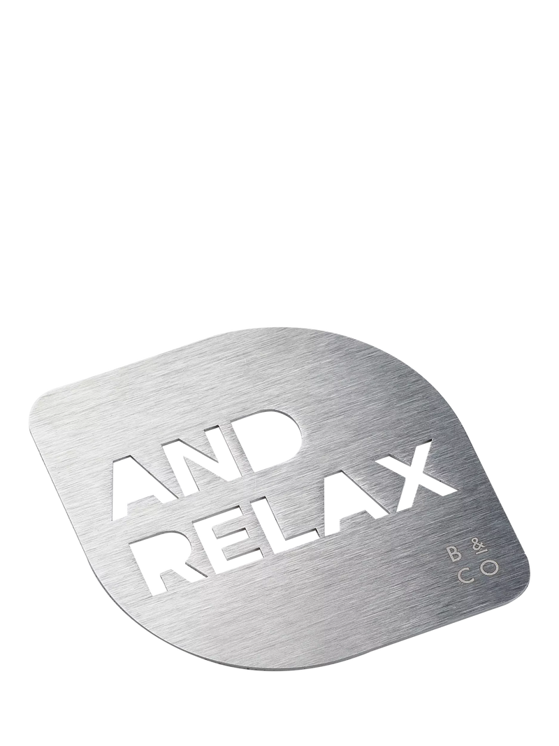 Barista & Co stainless steel coffee stencil with And Relax design - British product