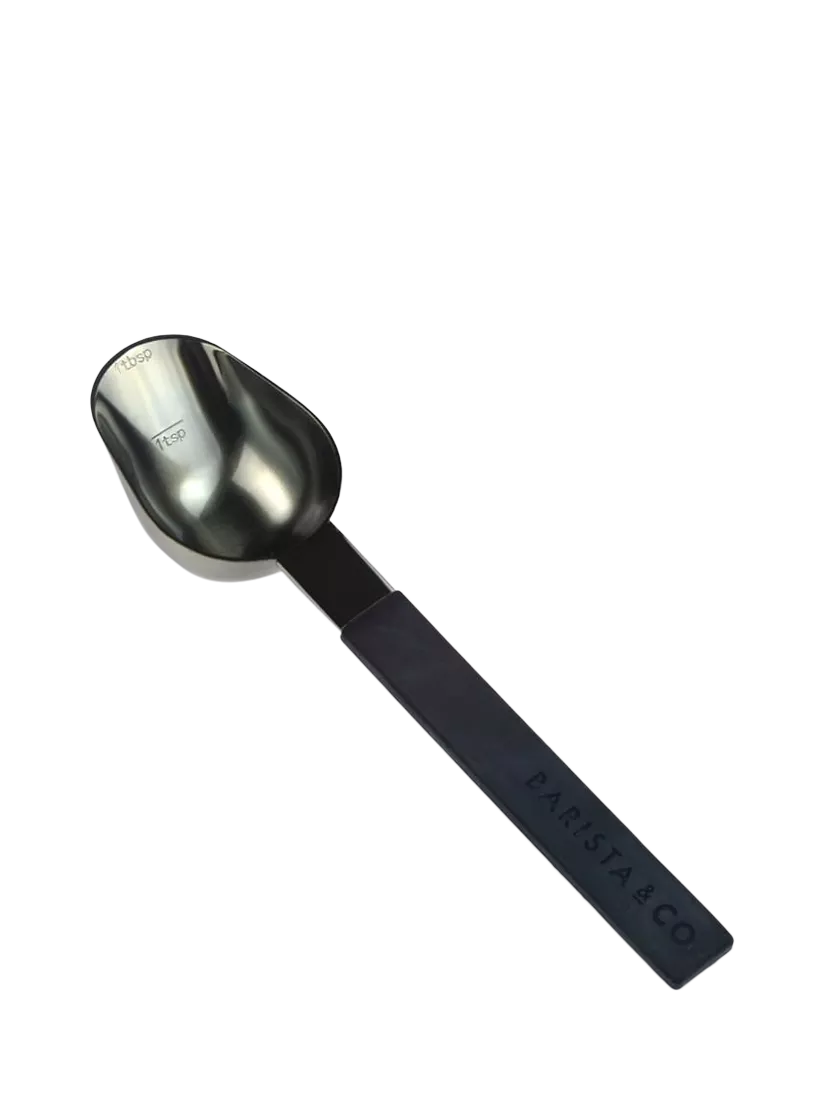 Barista & Co black coffee scoop spoon with measuring marks - British product