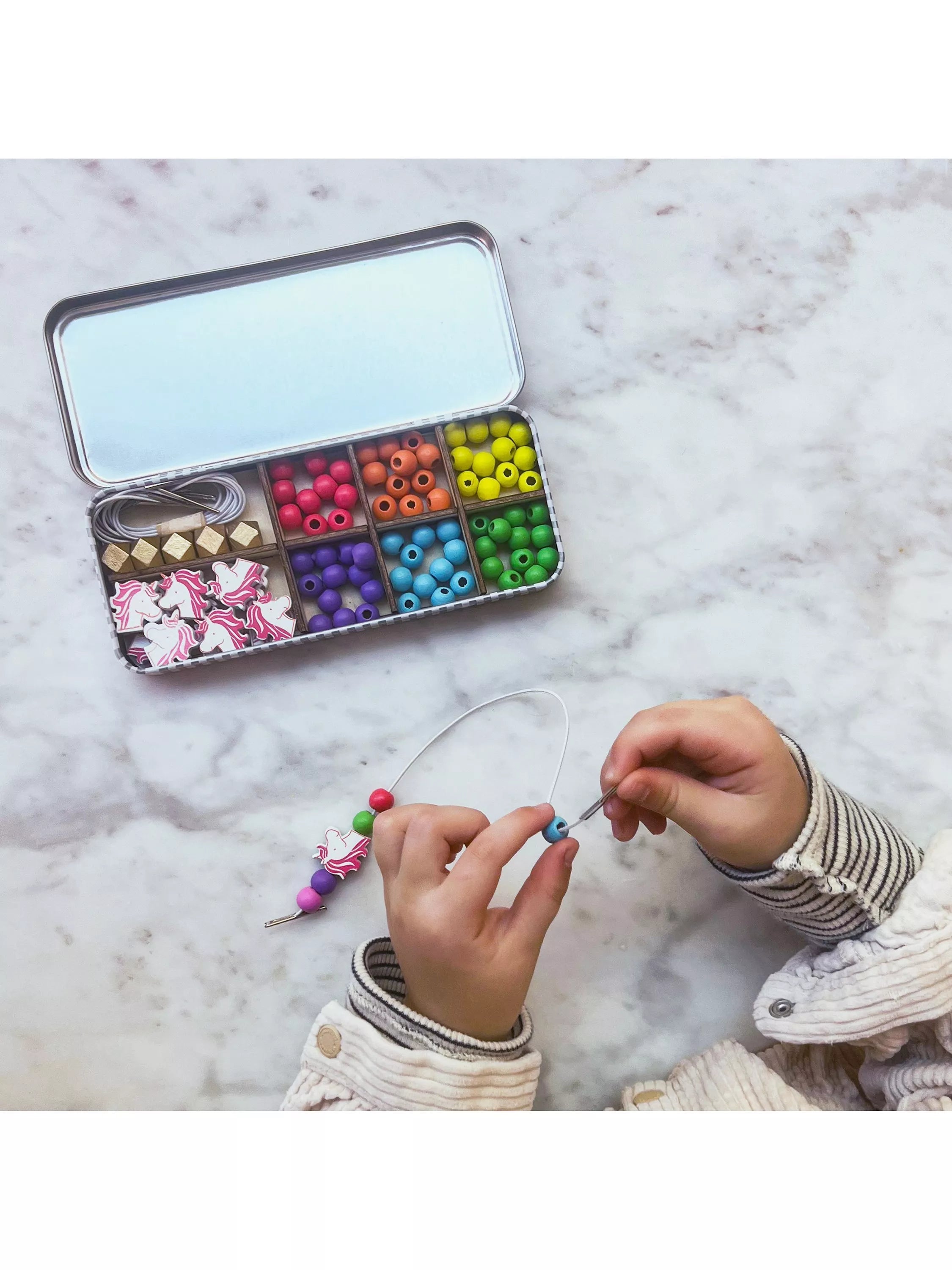 Cotton Twist unicorn beaded bracelet making kit in tin (British brand)