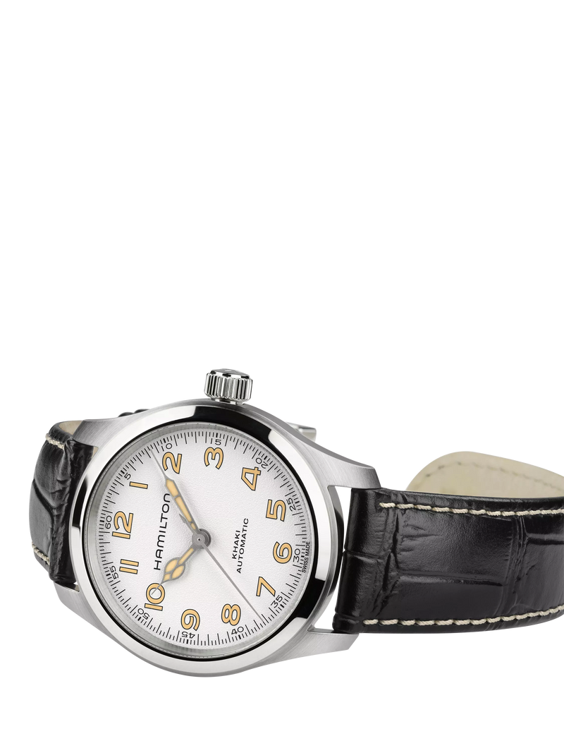 Hamilton Khaki Field Murph watch white dial black leather 38mm, UK version