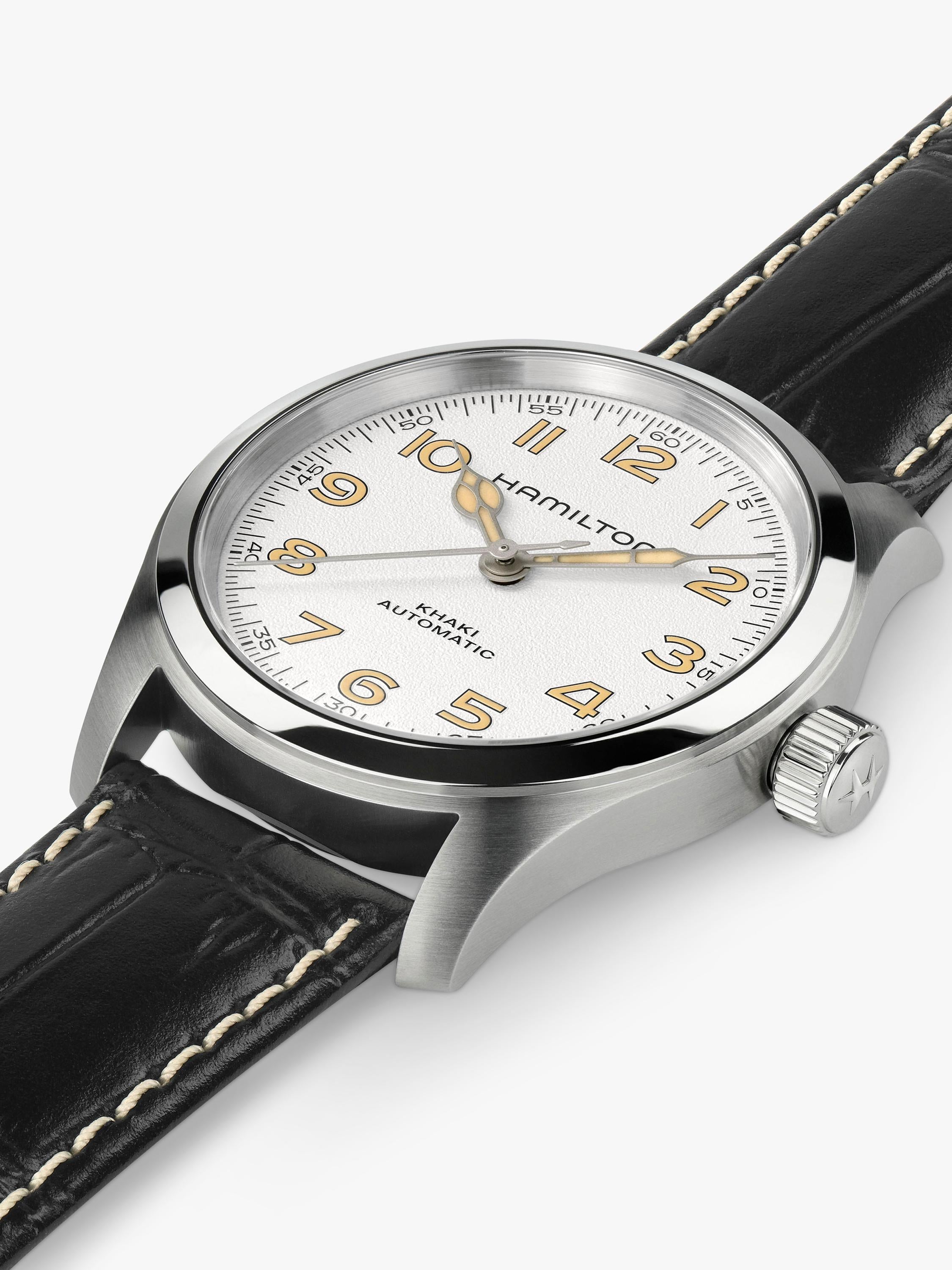 Hamilton Khaki Field Murph watch white dial black leather 38mm, UK version
