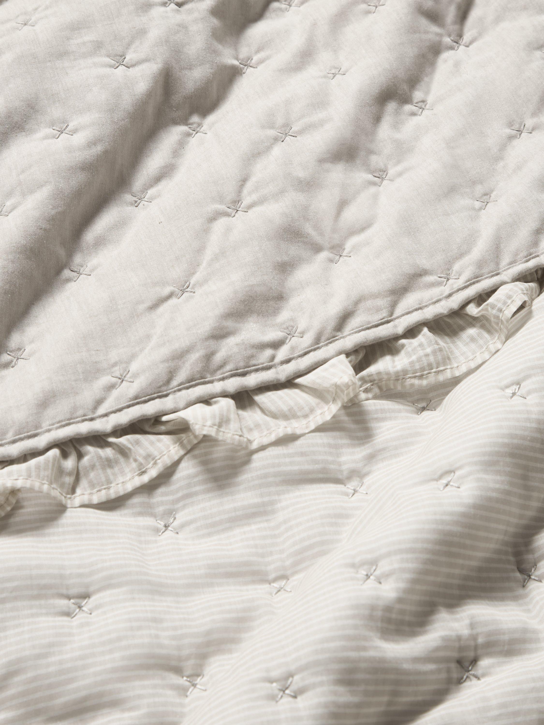 John Lewis chambray stripe reversible quilted bedspread natural - British product