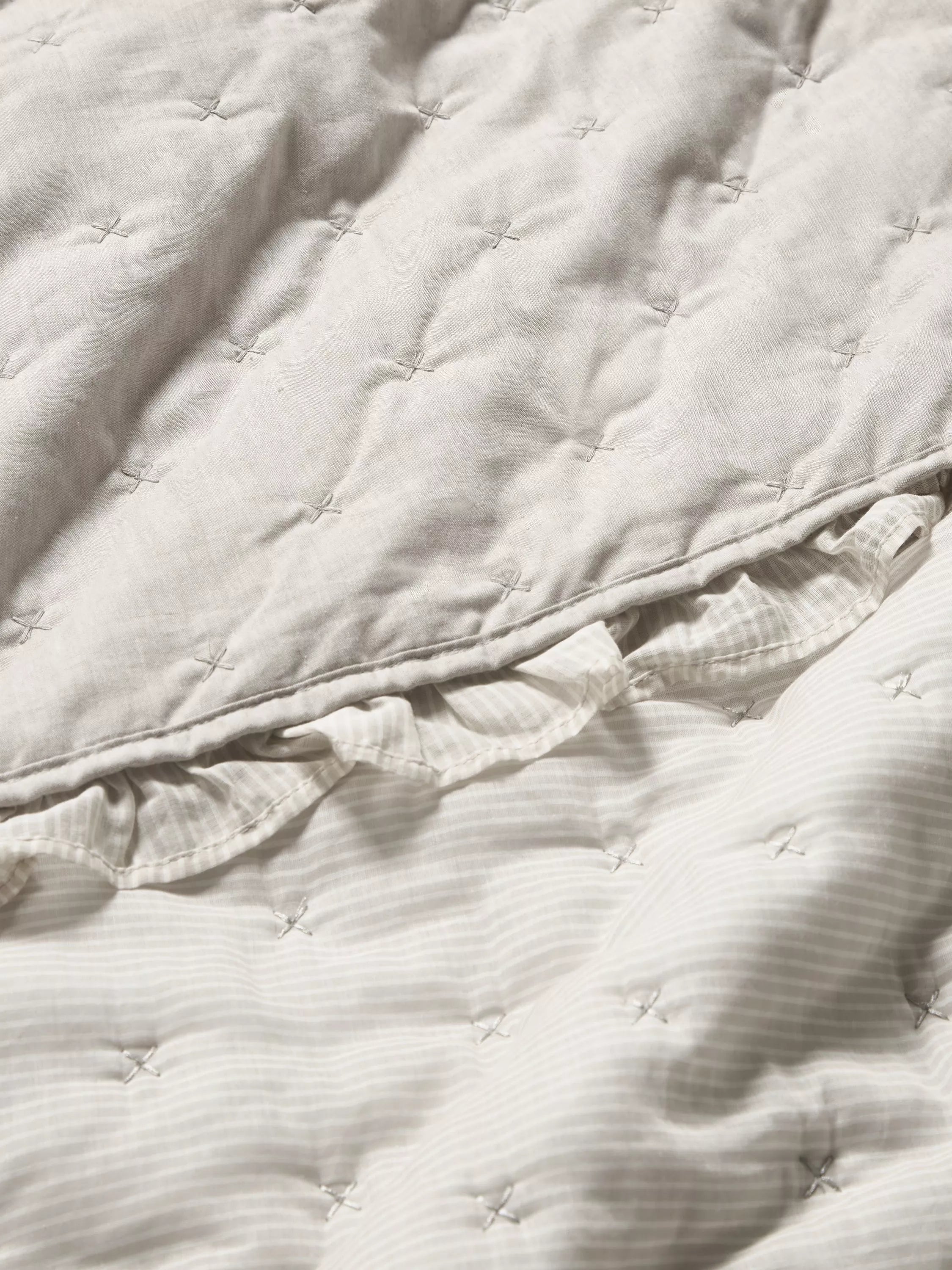 John Lewis chambray stripe reversible quilted bedspread natural - British product