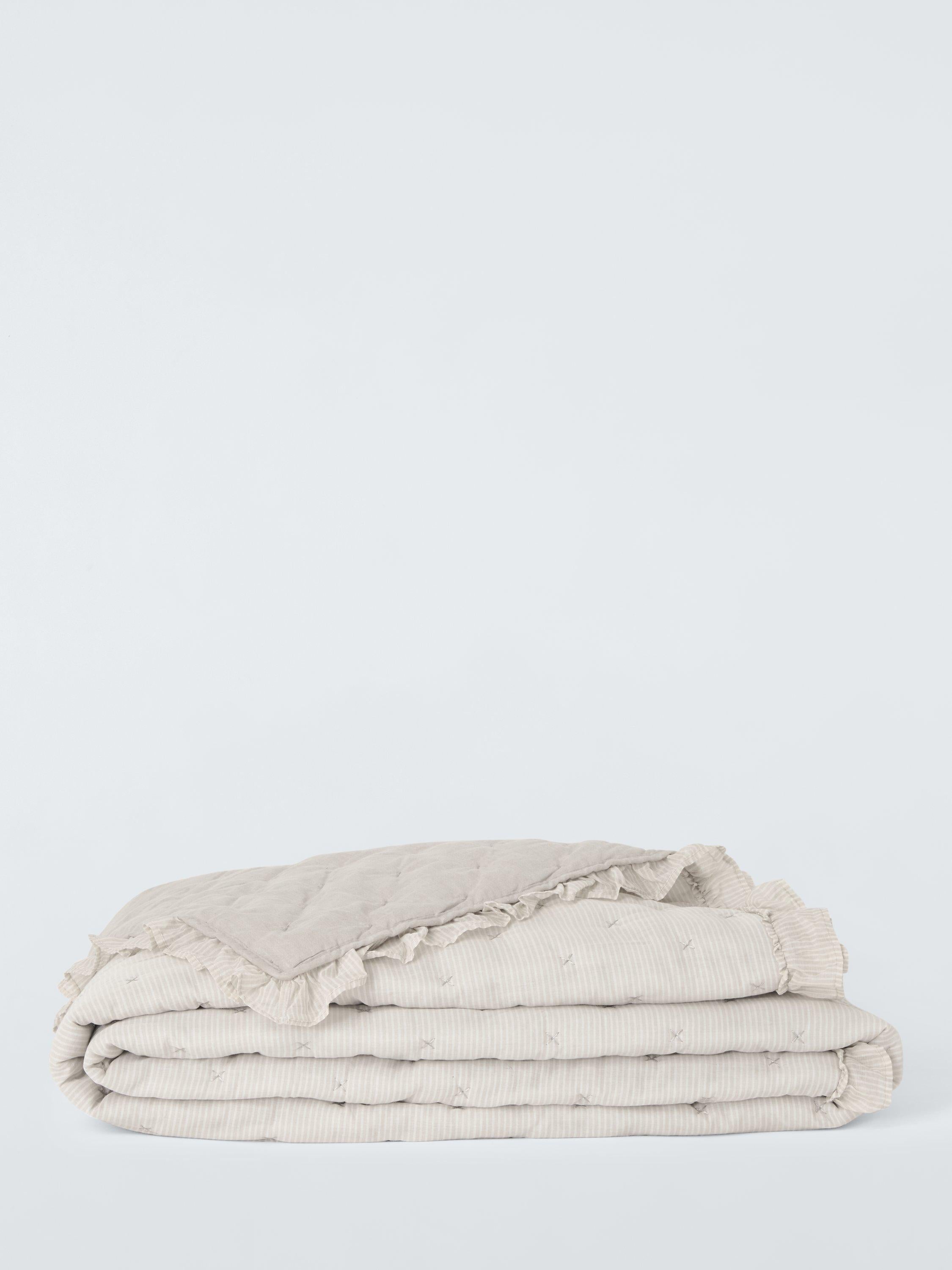 John Lewis chambray stripe reversible quilted bedspread natural - British product