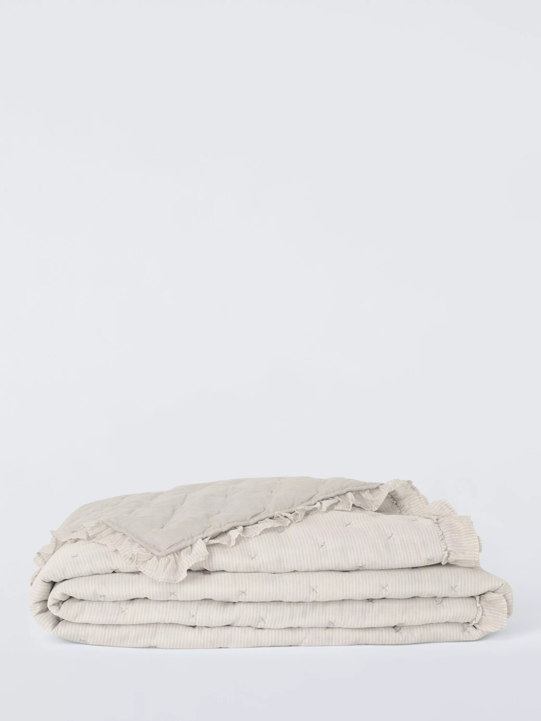 John Lewis chambray stripe reversible quilted bedspread natural - British product