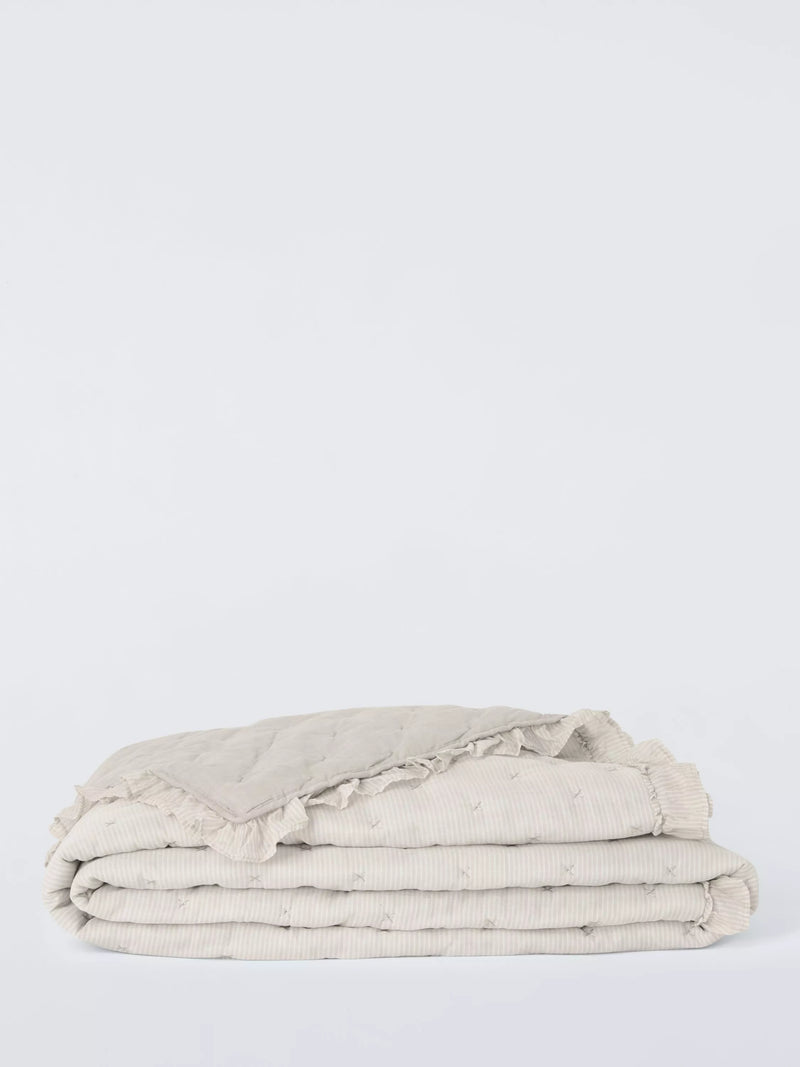 John Lewis chambray stripe reversible quilted bedspread natural - British product