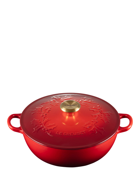Le Creuset Cast Iron Holly Round Soup Pot, 4.1L, Cerise