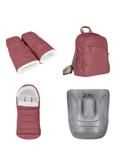 Pack d'accessoires pour poussette 4 pièces avec chancelière, sac à langer, porte-gobelet et moufles