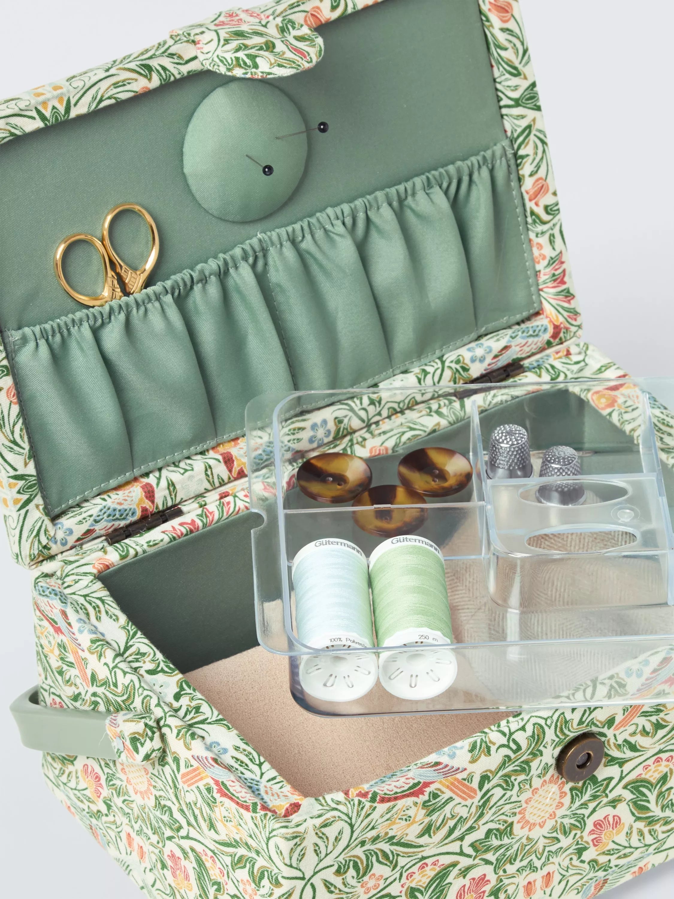 John Lewis William Morris medium rectangular sewing basket in green, UK version