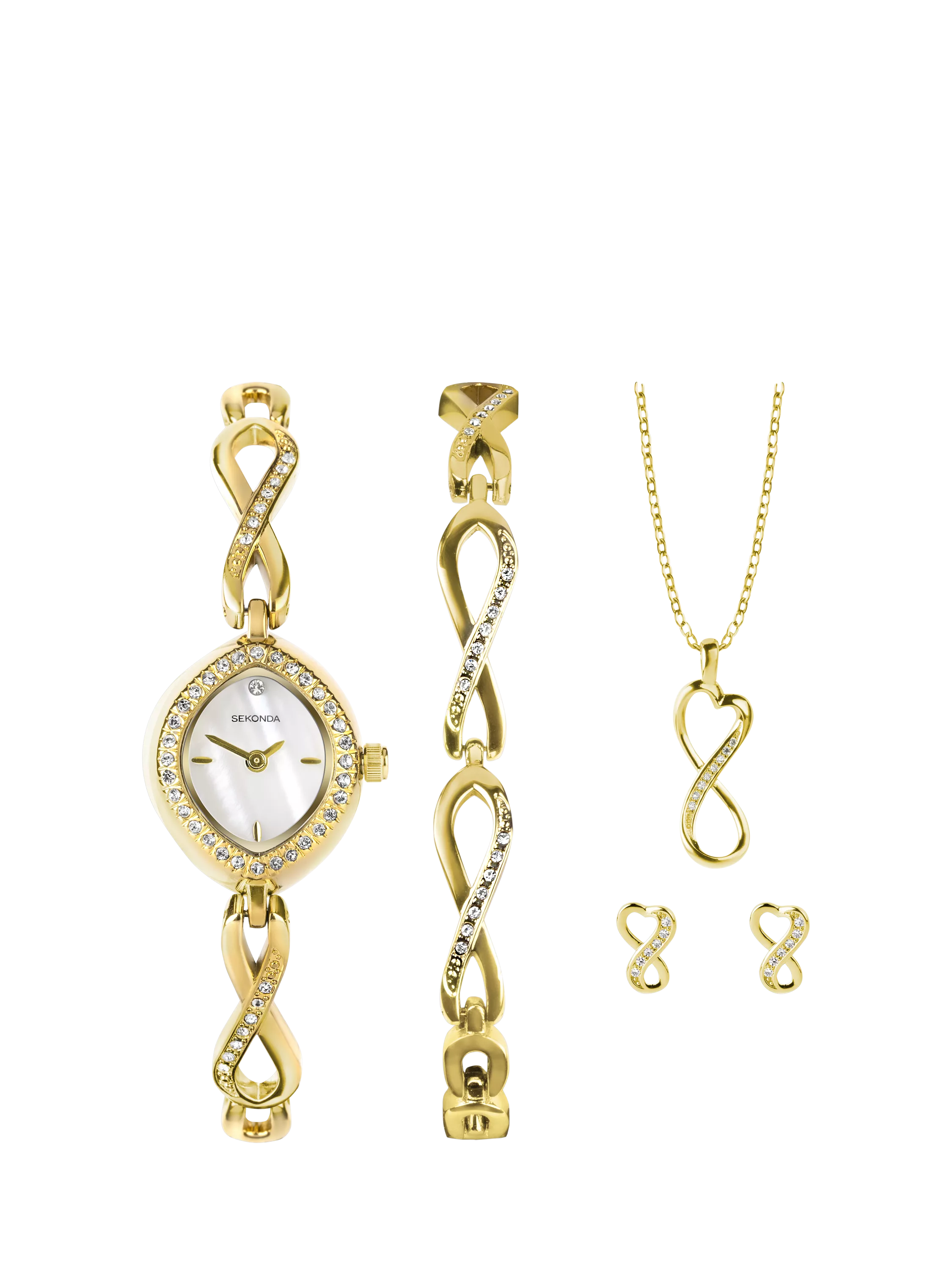 Sekonda Infinity Ladies Watch Bracelet Pendant Necklace and Stud Earrings Gift Set