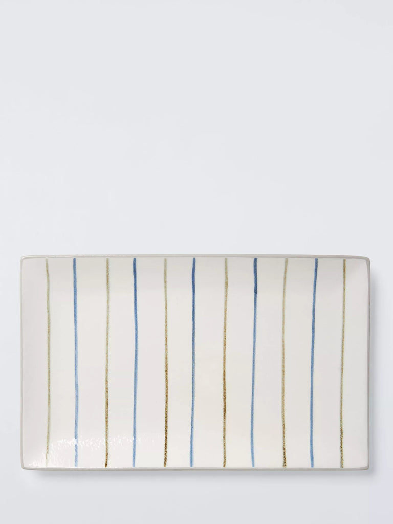 John Lewis Hand Painted Stripe Stoneware Platter, 23.3cm, Blue/Multi