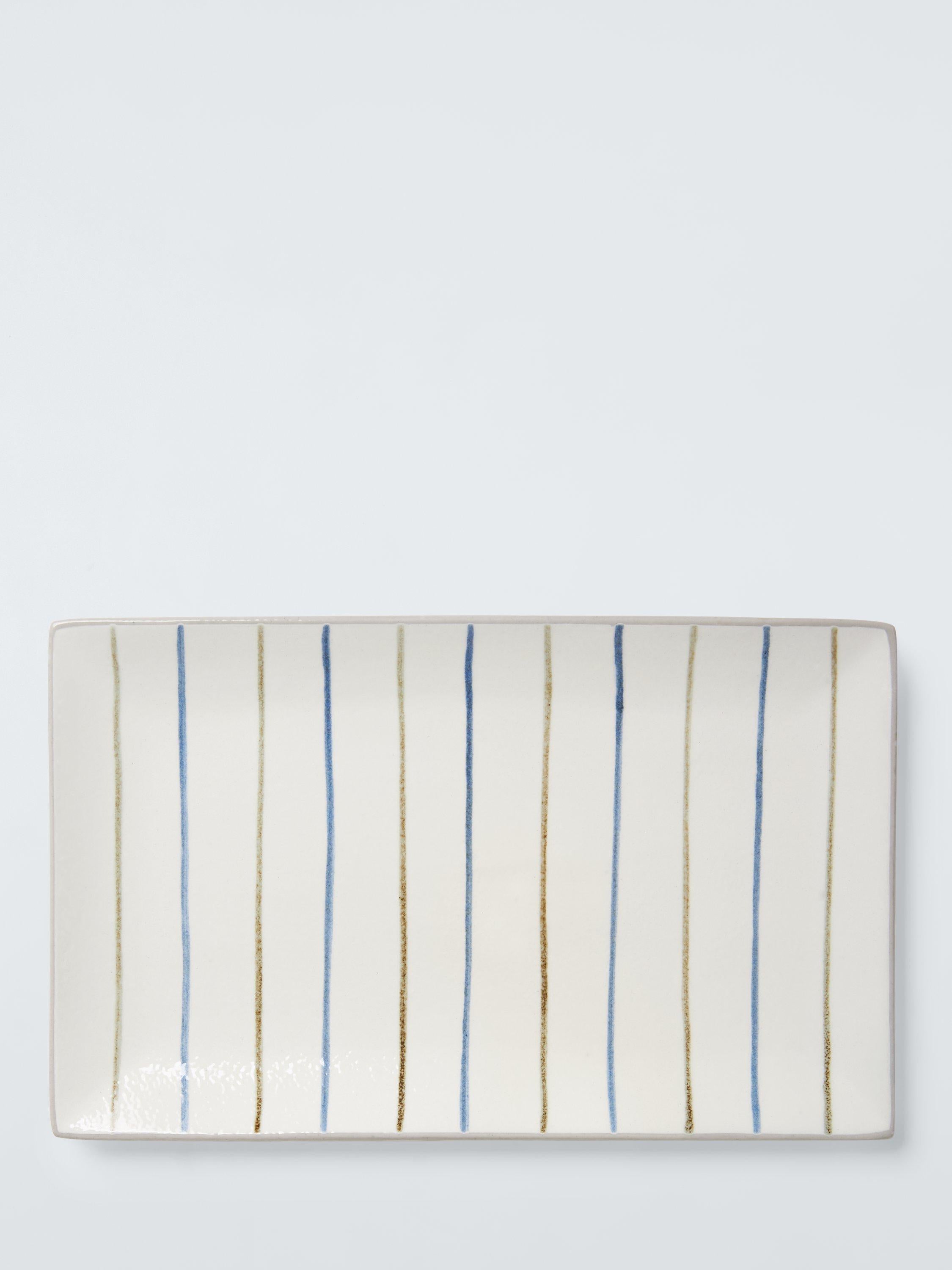 John Lewis Hand Painted Stripe Stoneware Platter Blue 23.3cm, UK version