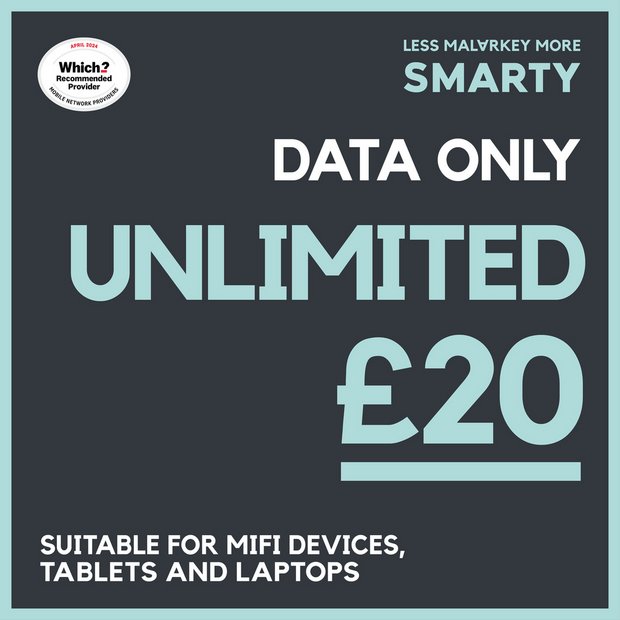 SMARTY unlimited data SIM card for 30 days, UK version