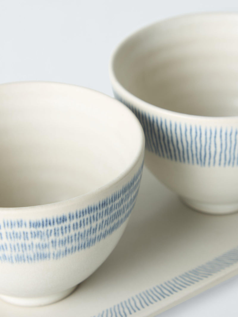 John Lewis hand painted stoneware rice bowl gift set Blue/Multi 3 piece, UK version
