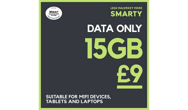 SMARTY 15GB data only SIM card, 30 day plan, UK version