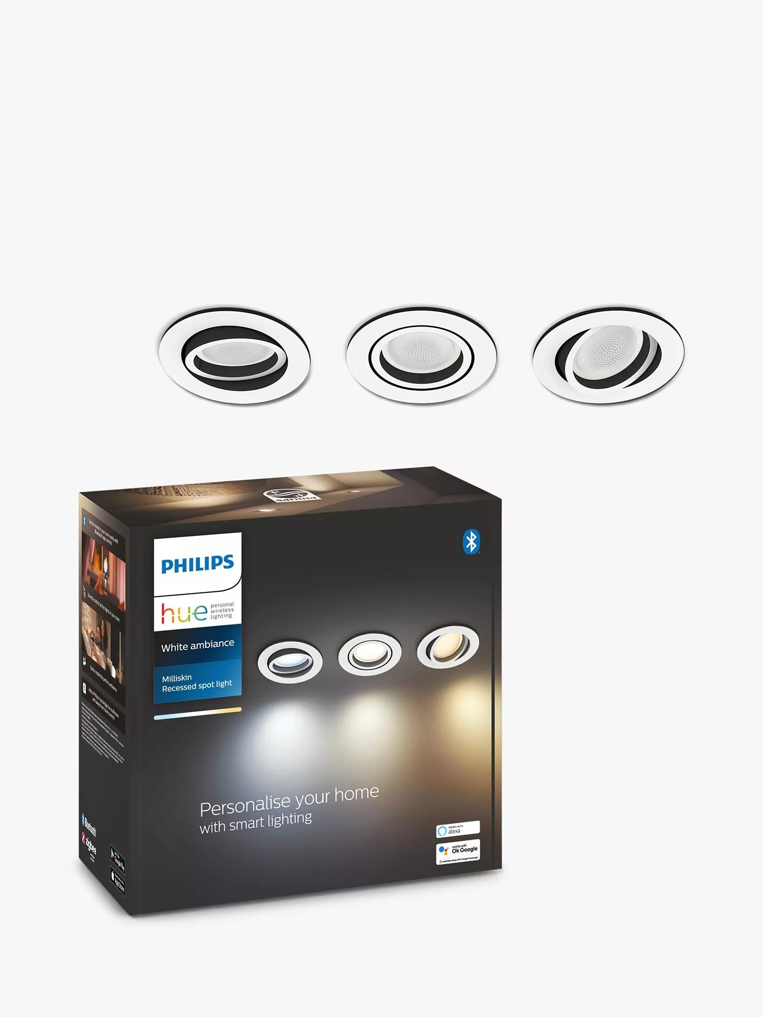 Philips Hue White Ambience Milliskin Spotlight pack of 3 (British brand)