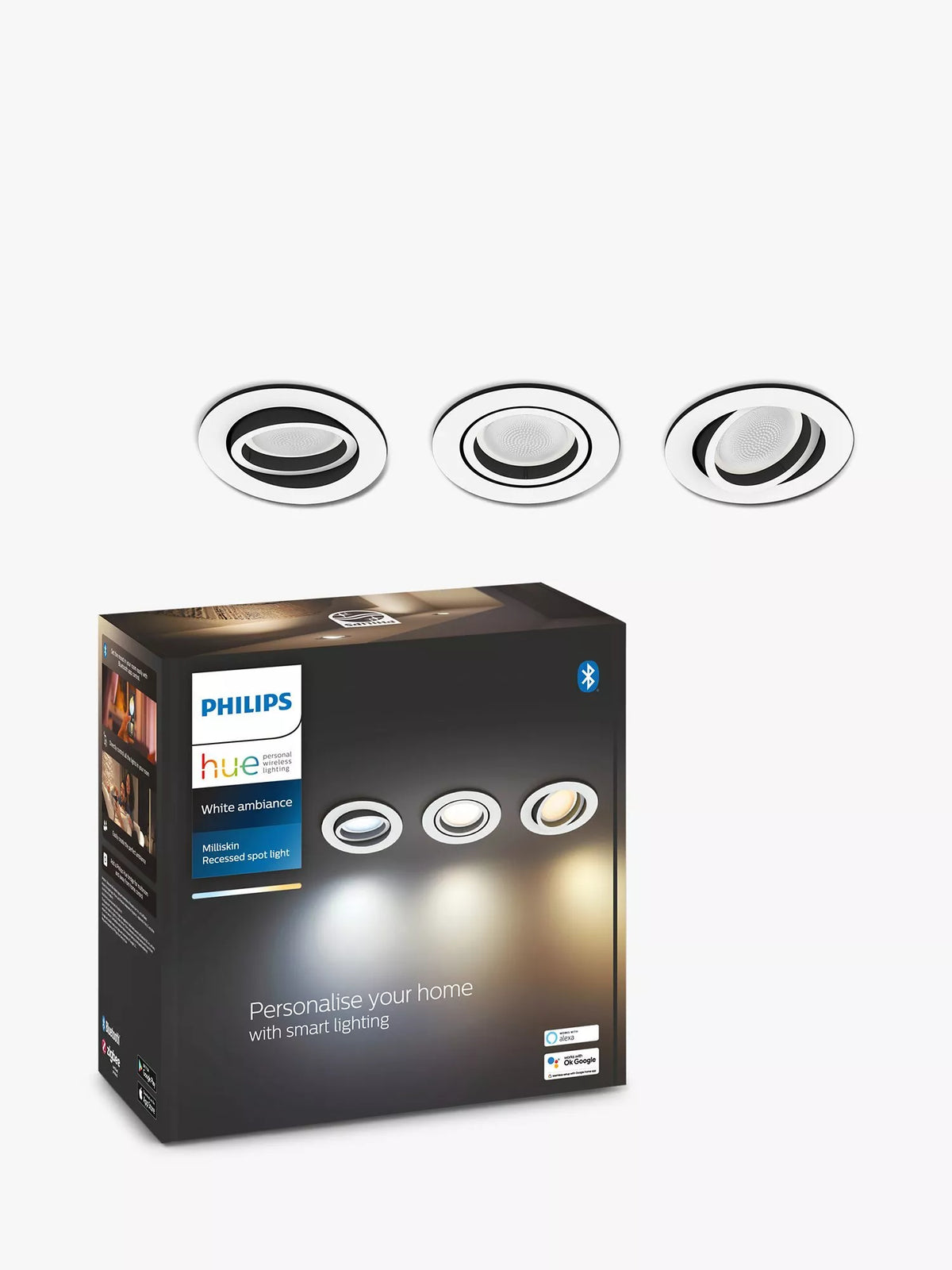 Philips Hue White Ambience Milliskin Spotlight pack of 3 (British brand)