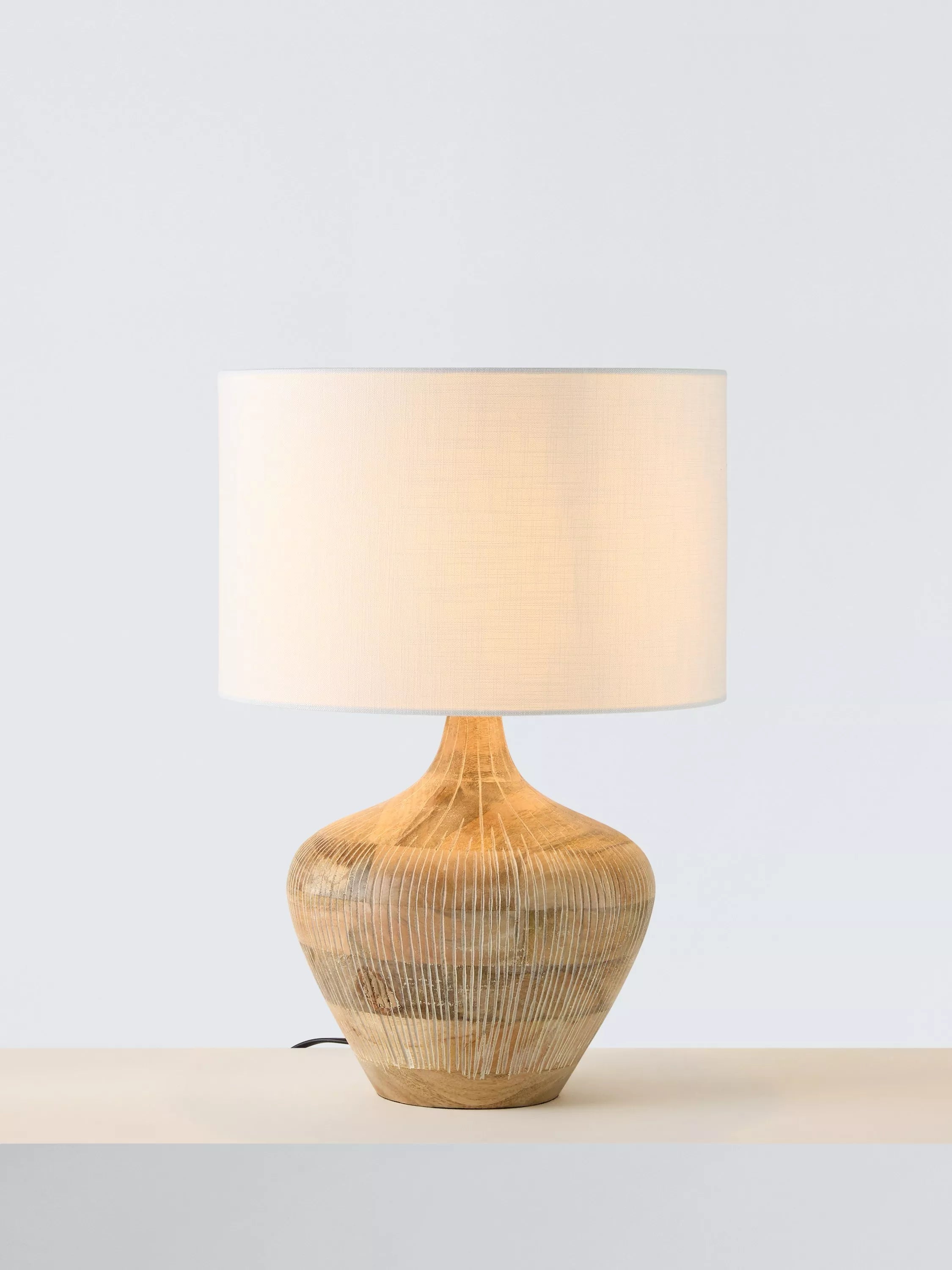 John Lewis Manaia hand-etched mango wood table lamp white wash, imported from the UK